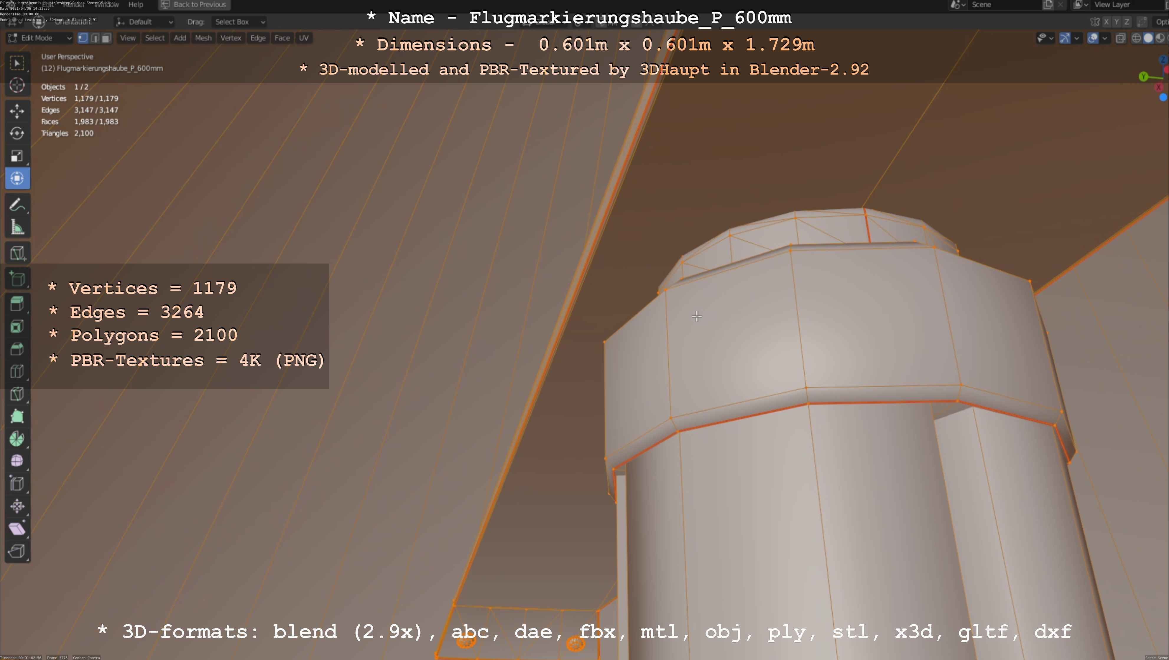 Flugmarkierungshaube mit Aluminiumpfosten  600mm Low-poly 3D model_93
