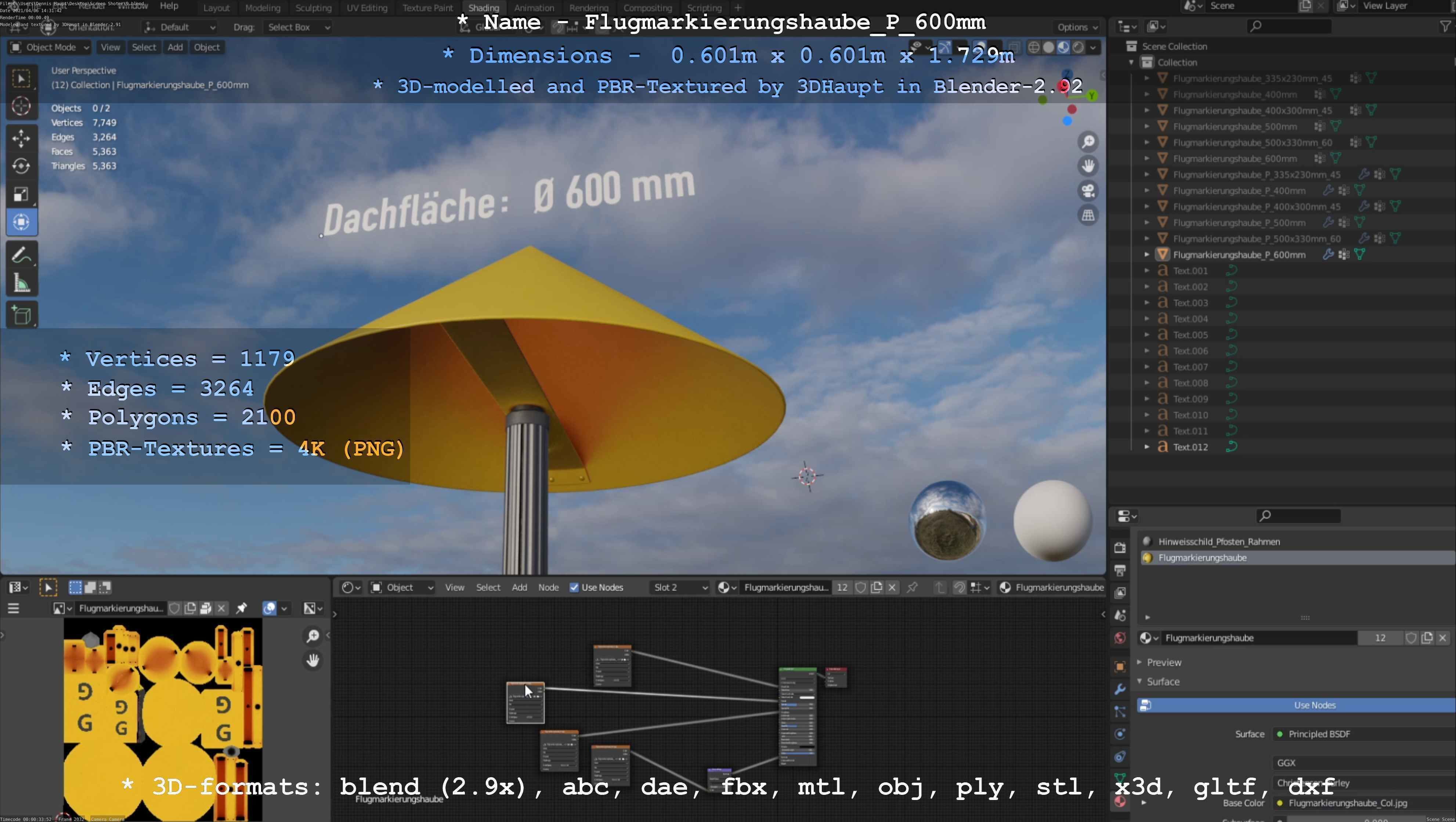 Flugmarkierungshaube mit Aluminiumpfosten  600mm Low-poly 3D model_51