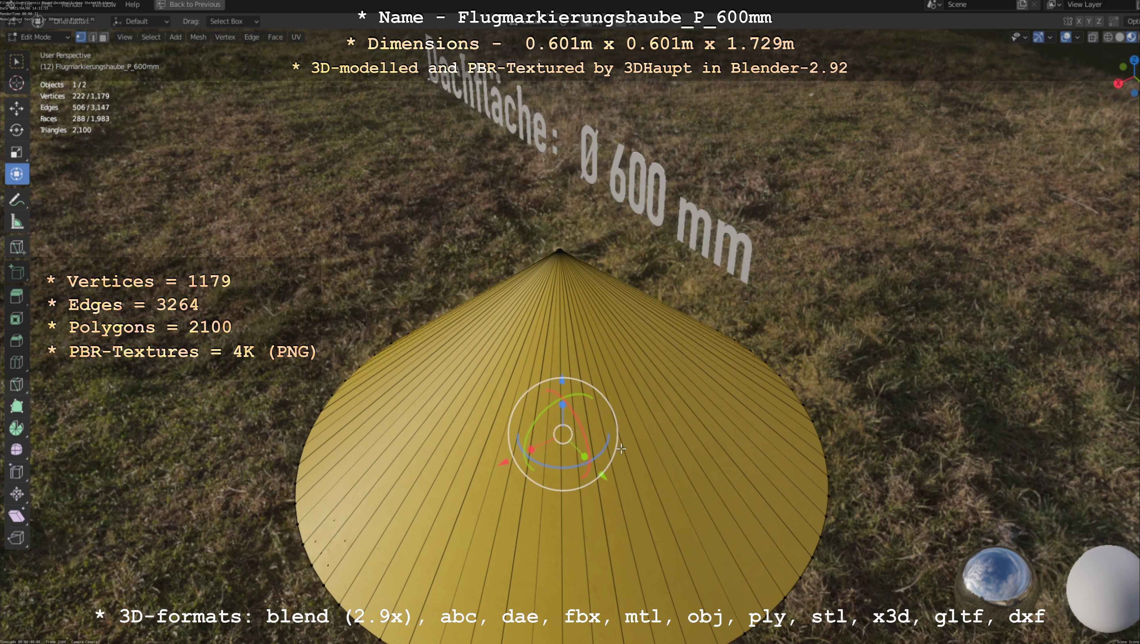 Flugmarkierungshaube mit Aluminiumpfosten  600mm Low-poly 3D model_74