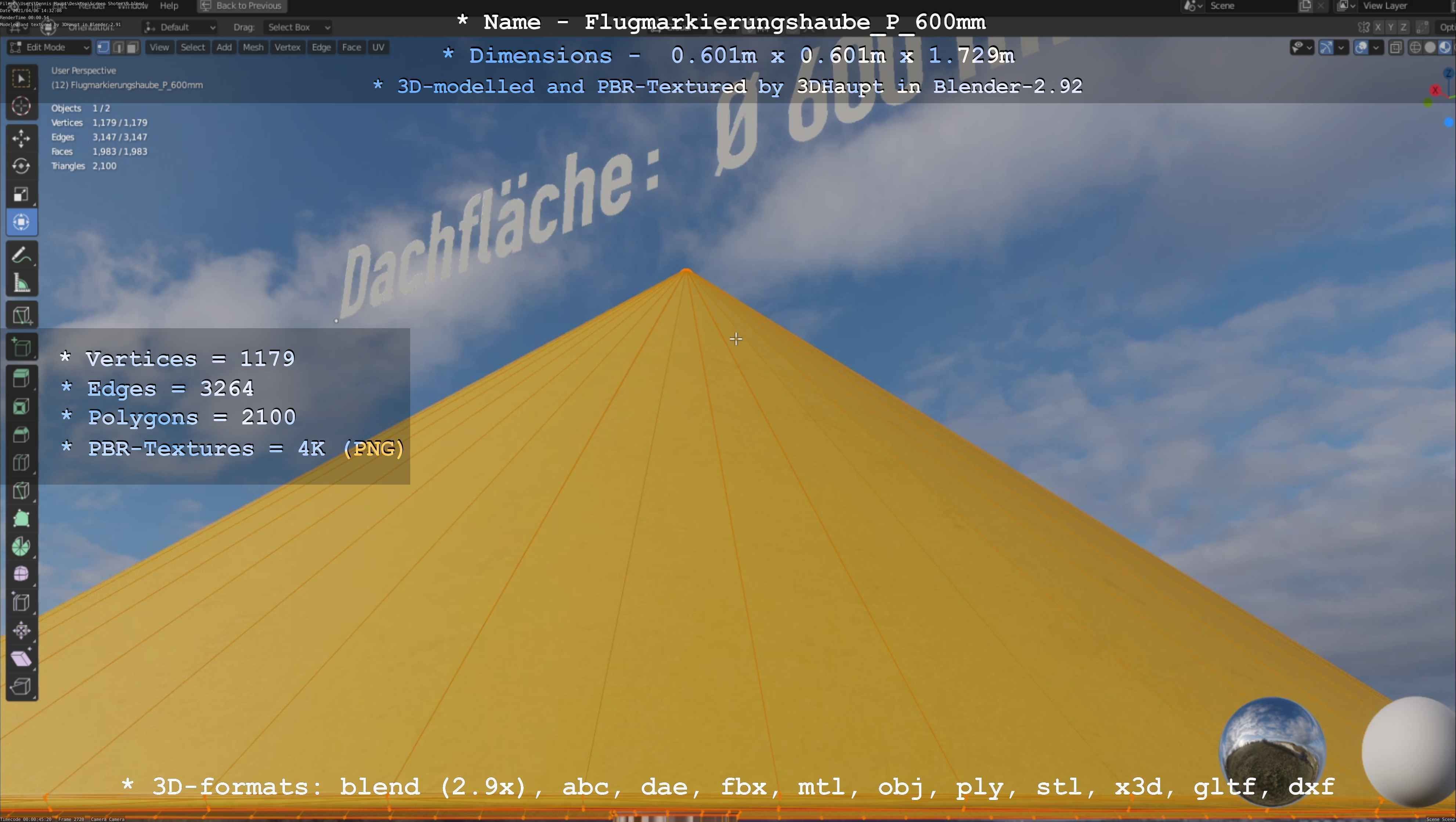 Flugmarkierungshaube mit Aluminiumpfosten  600mm Low-poly 3D model_62