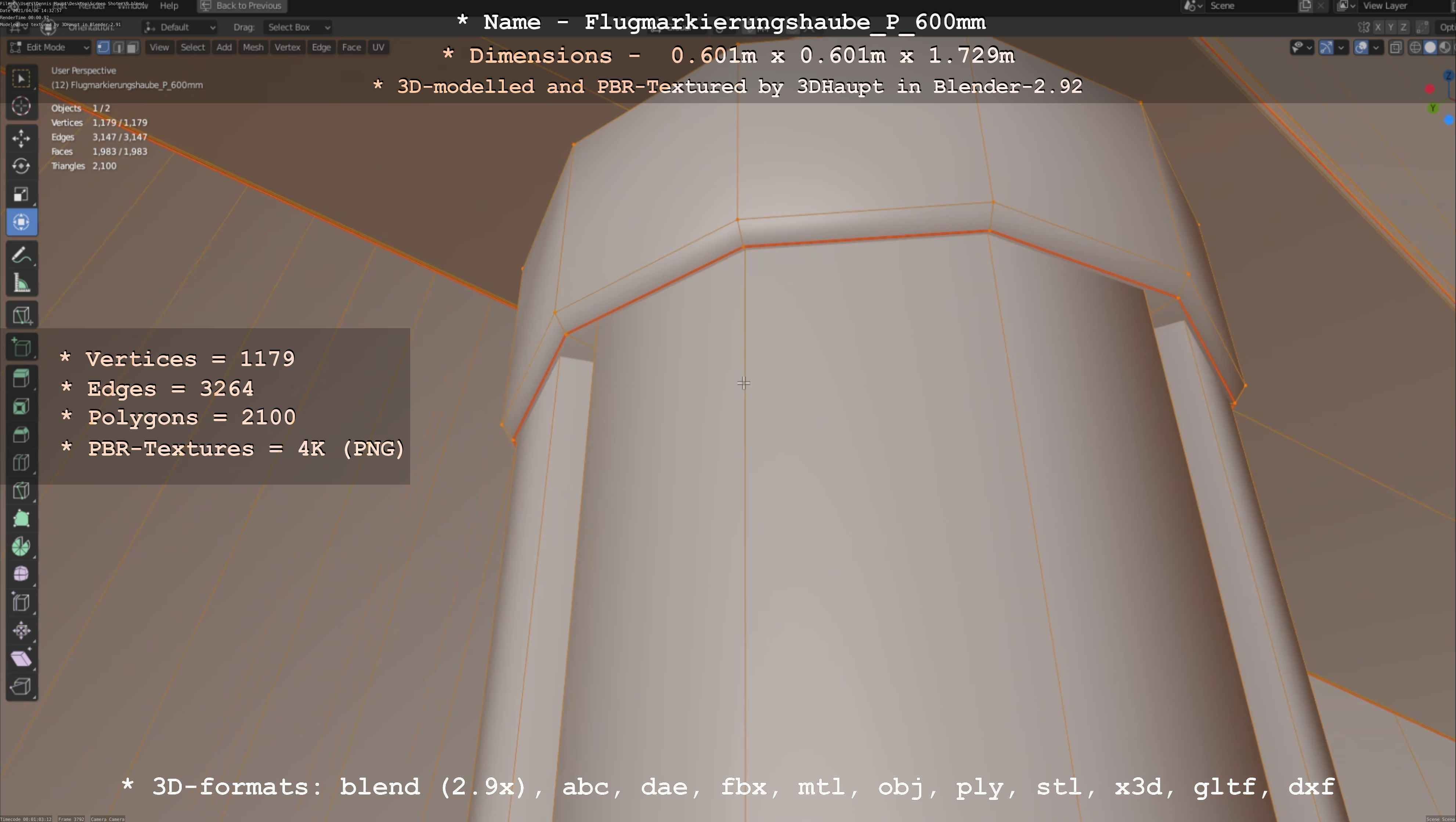 Flugmarkierungshaube mit Aluminiumpfosten  600mm Low-poly 3D model_98