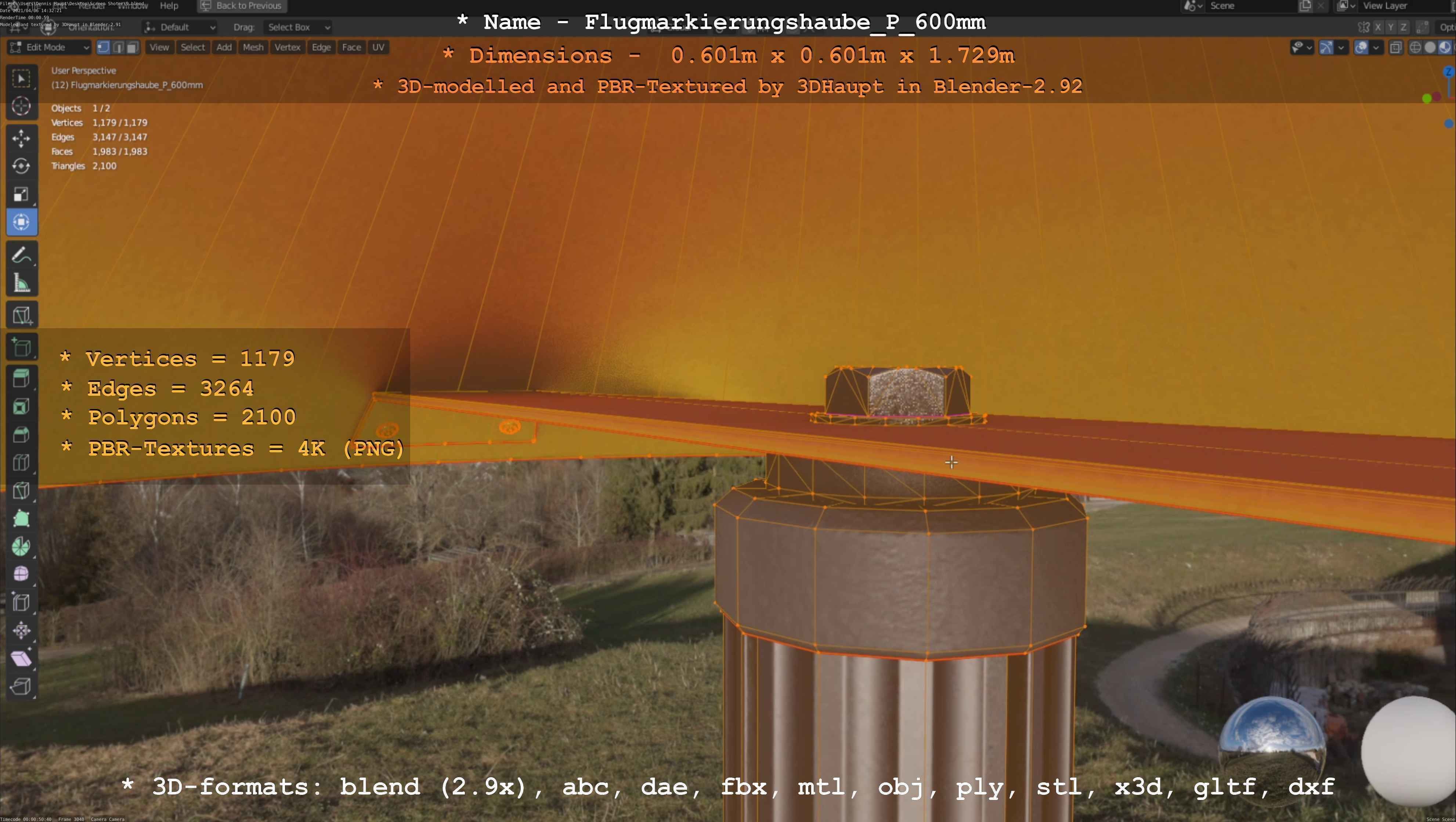 Flugmarkierungshaube mit Aluminiumpfosten  600mm Low-poly 3D model_77