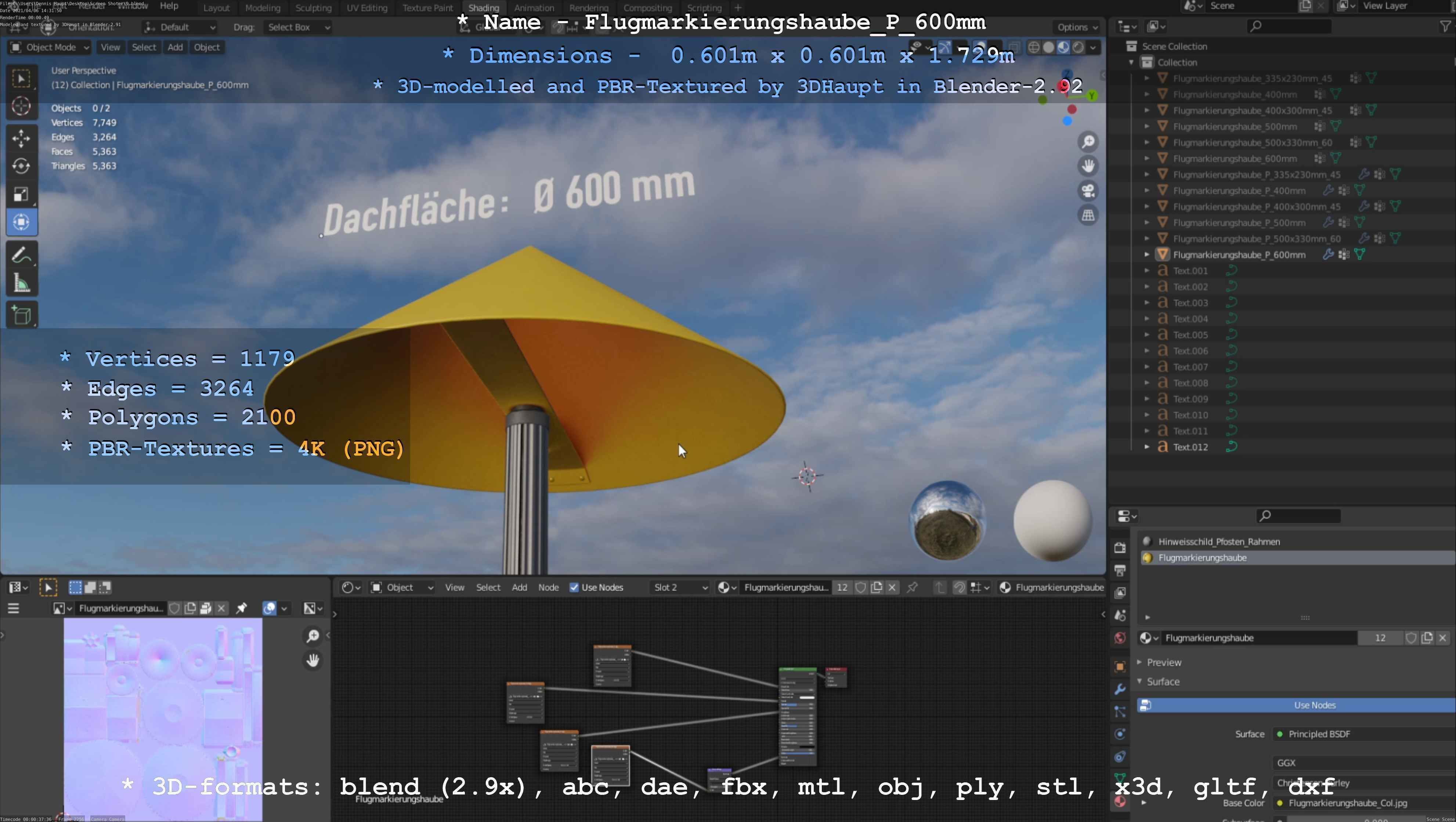 Flugmarkierungshaube mit Aluminiumpfosten  600mm Low-poly 3D model_26