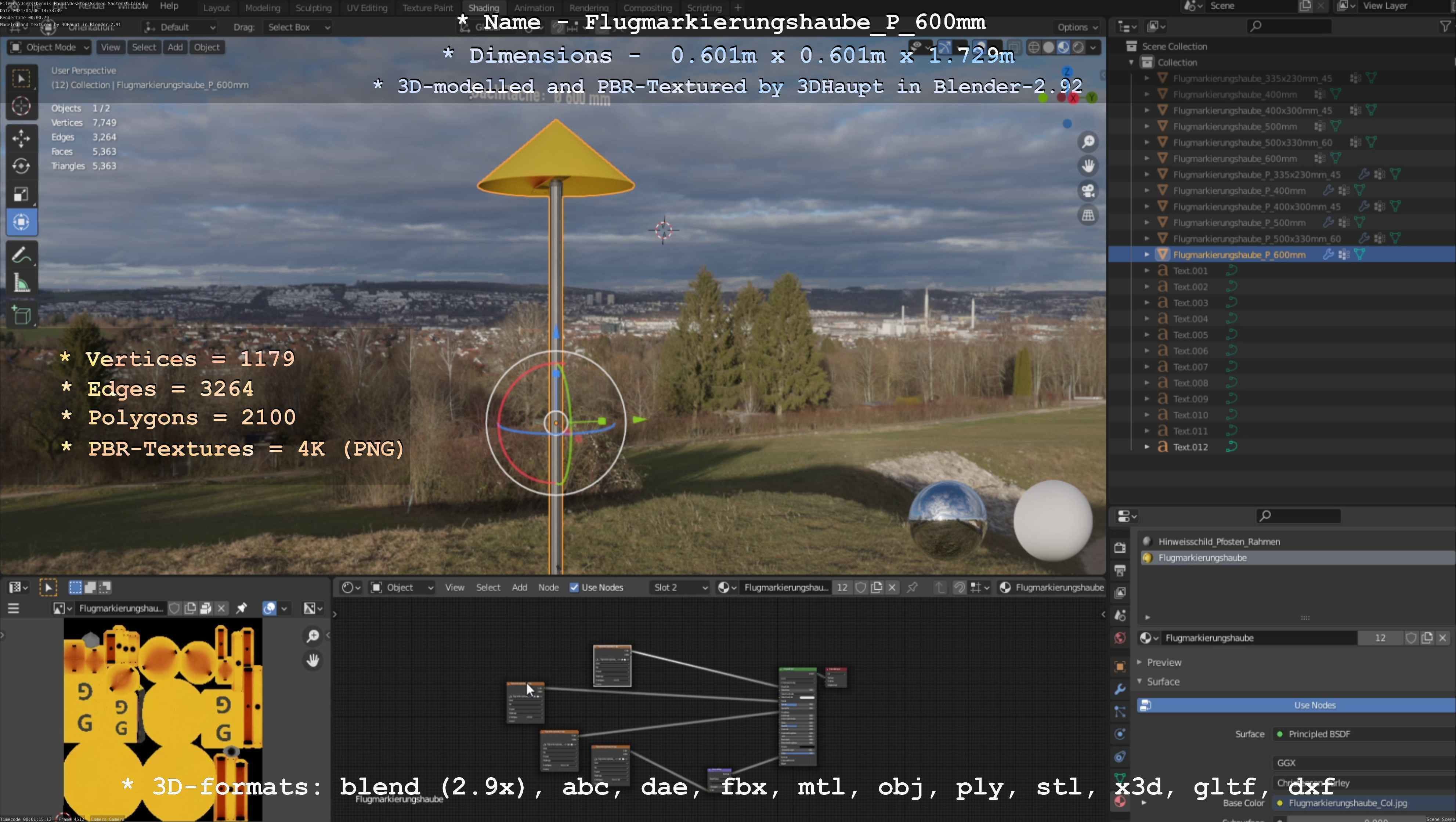 Flugmarkierungshaube mit Aluminiumpfosten  600mm Low-poly 3D model_35