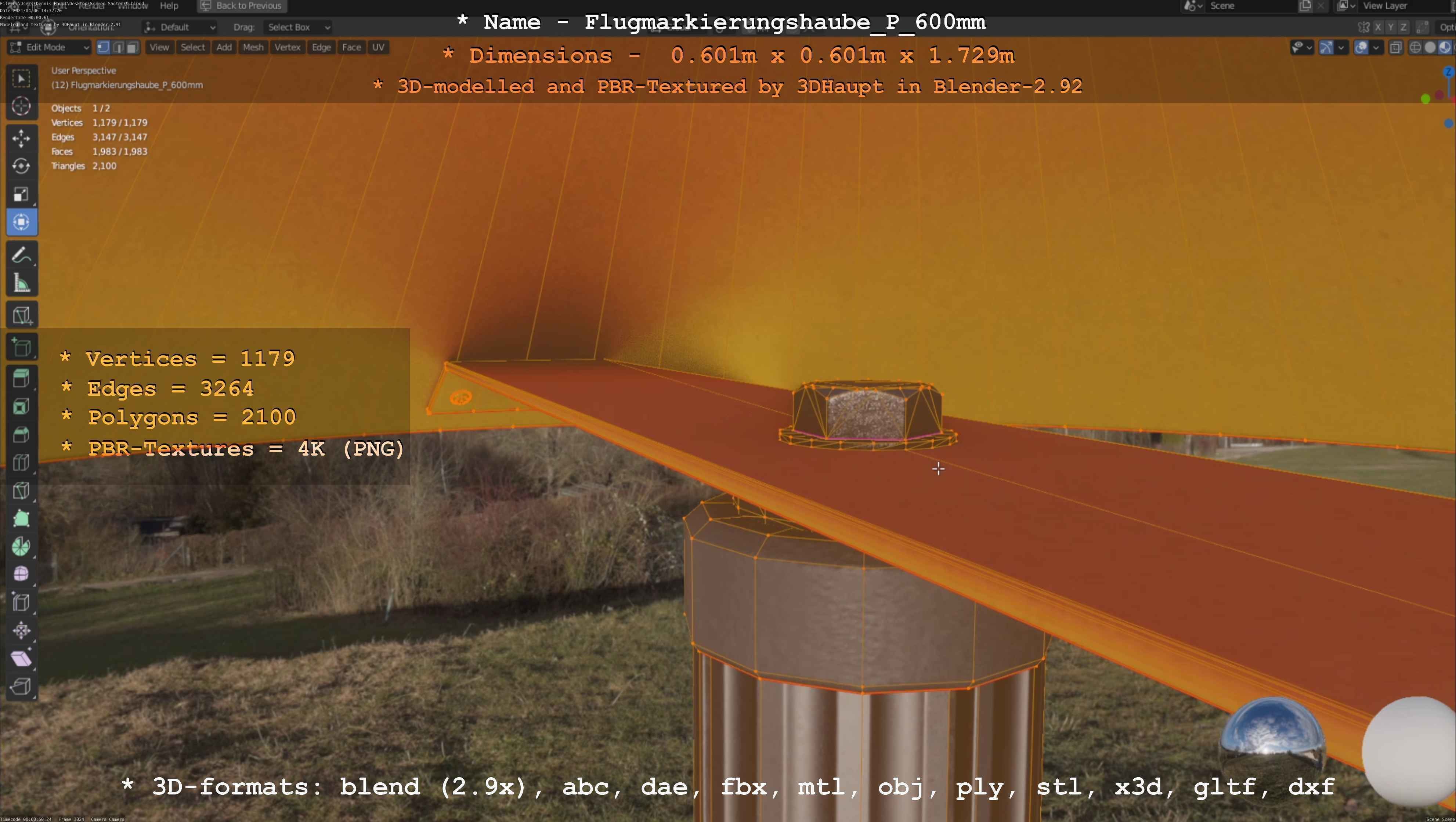 Flugmarkierungshaube mit Aluminiumpfosten  600mm Low-poly 3D model_69