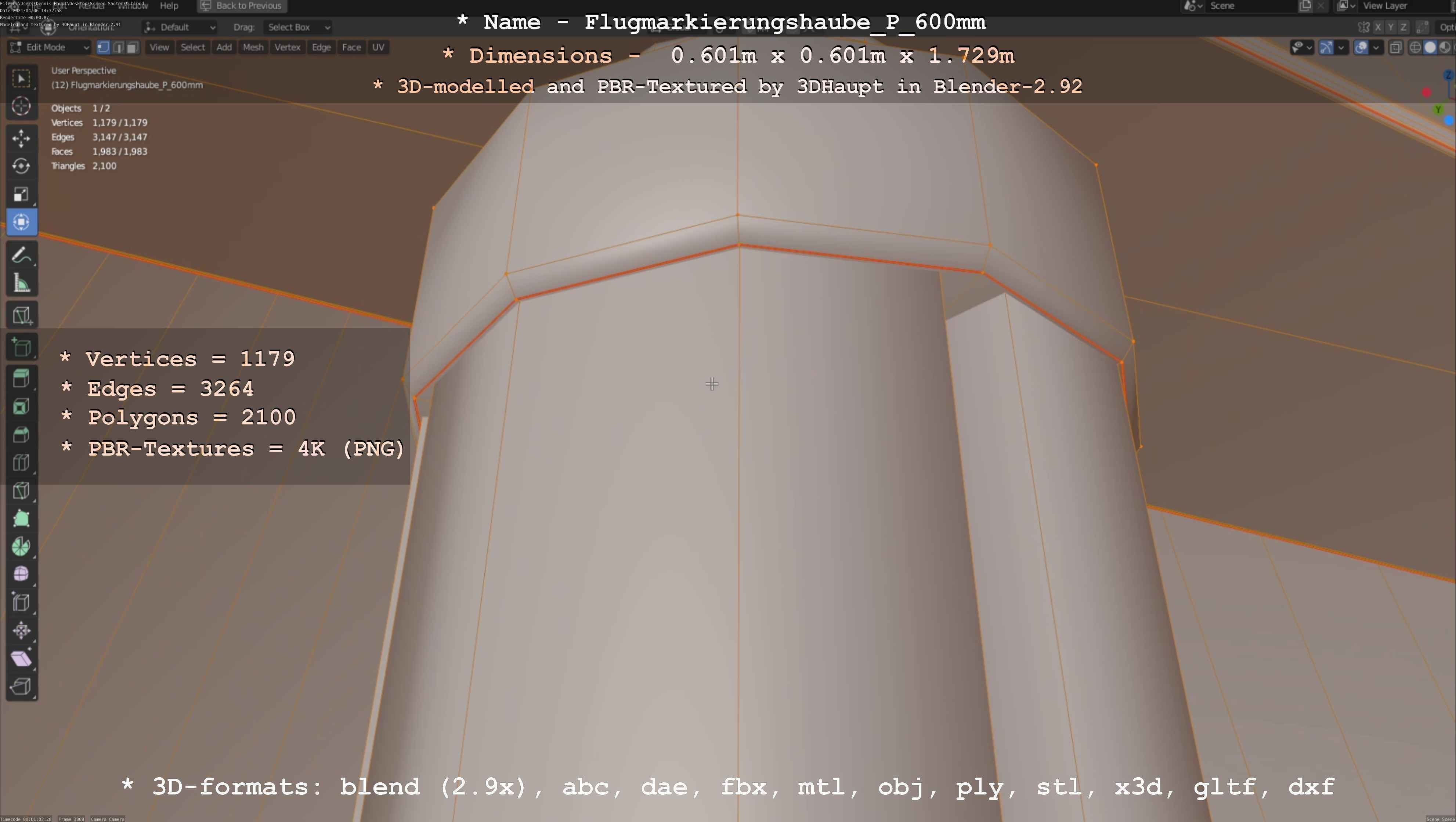Flugmarkierungshaube mit Aluminiumpfosten  600mm Low-poly 3D model_100