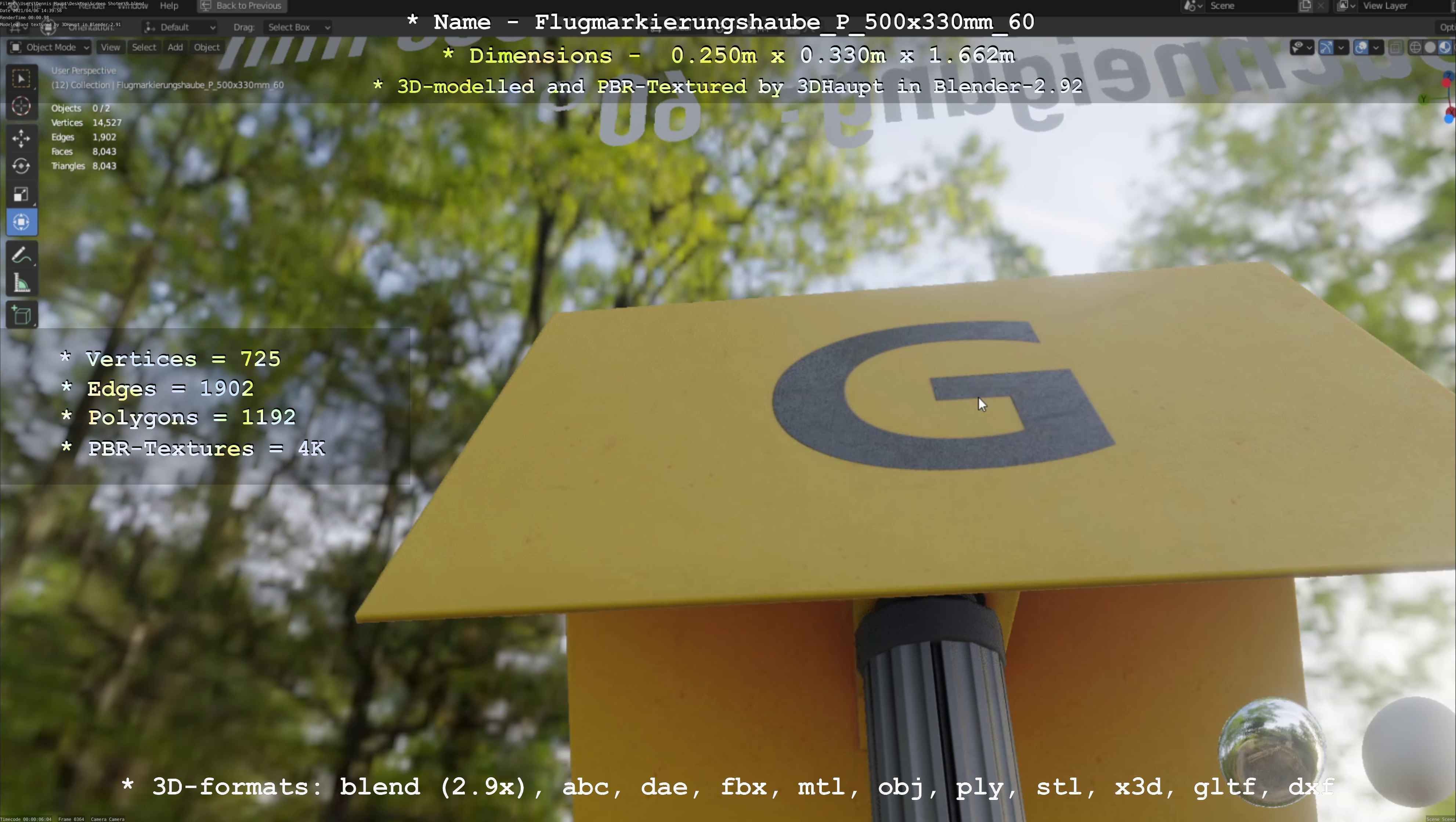 Flugmarkierungshaube mit Aluminiumpfosten 500x330mm 60 Low-poly 3D model_85