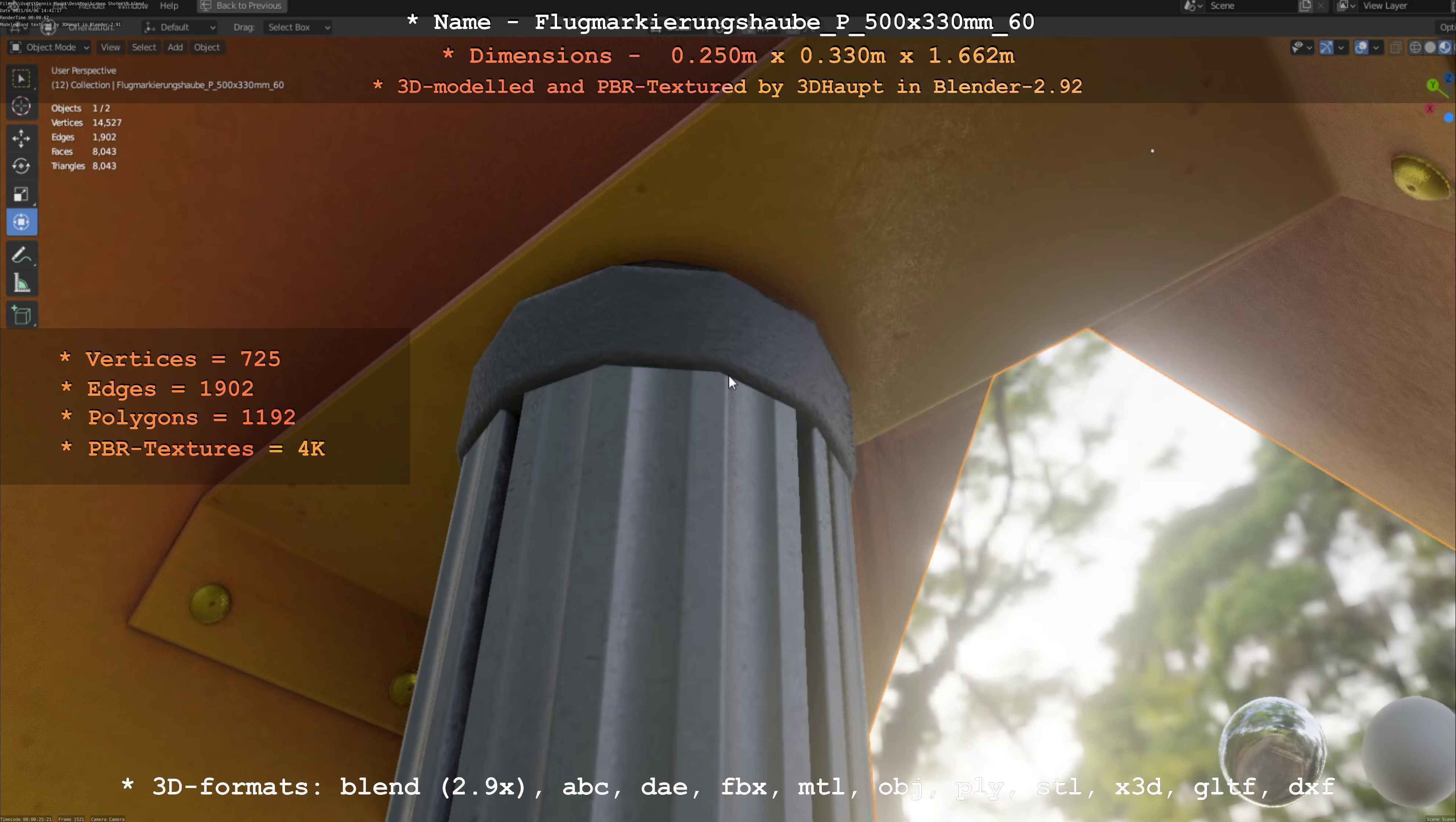 Flugmarkierungshaube mit Aluminiumpfosten 500x330mm 60 Low-poly 3D model_50