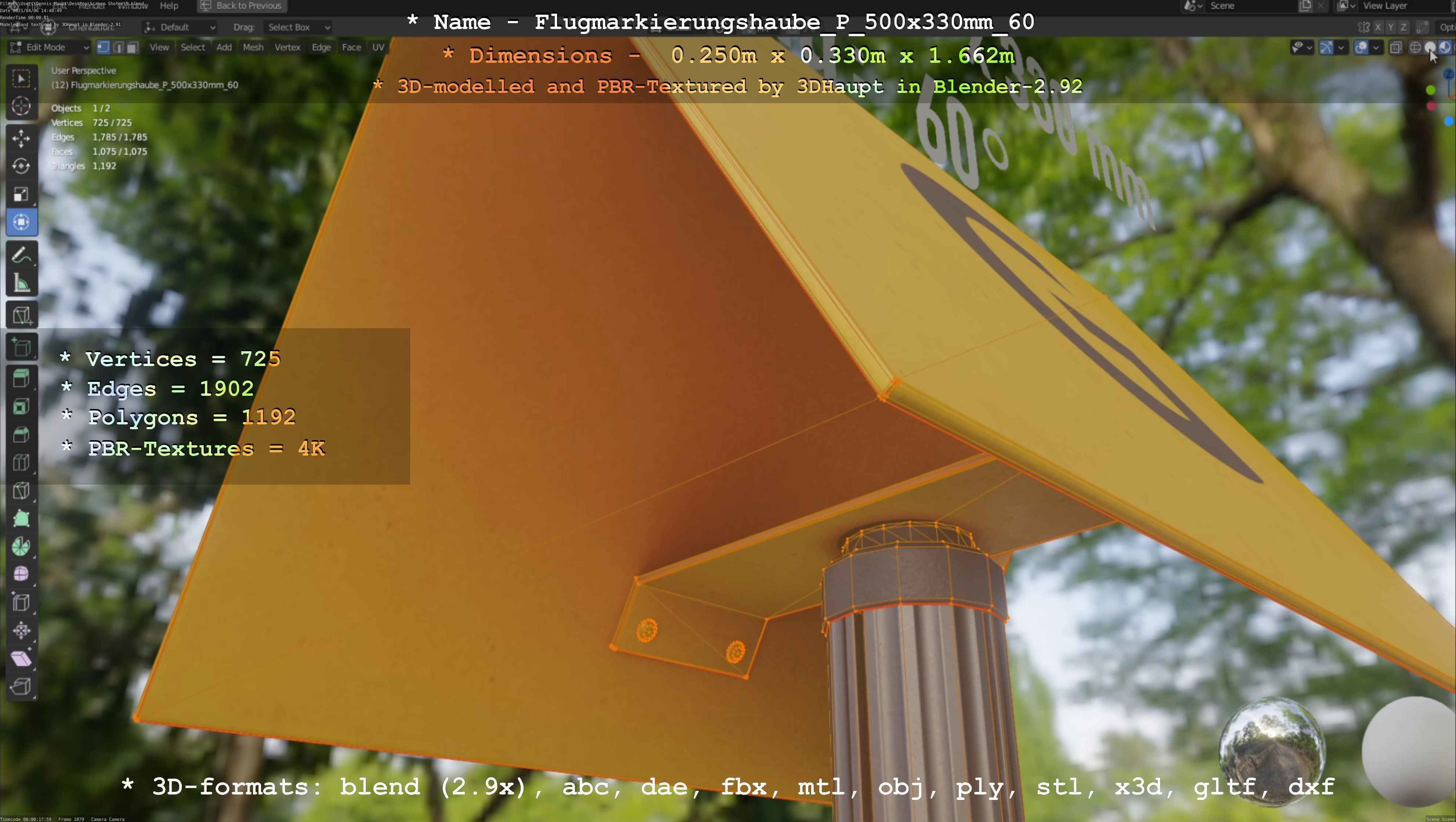 Flugmarkierungshaube mit Aluminiumpfosten 500x330mm 60 Low-poly 3D model_124