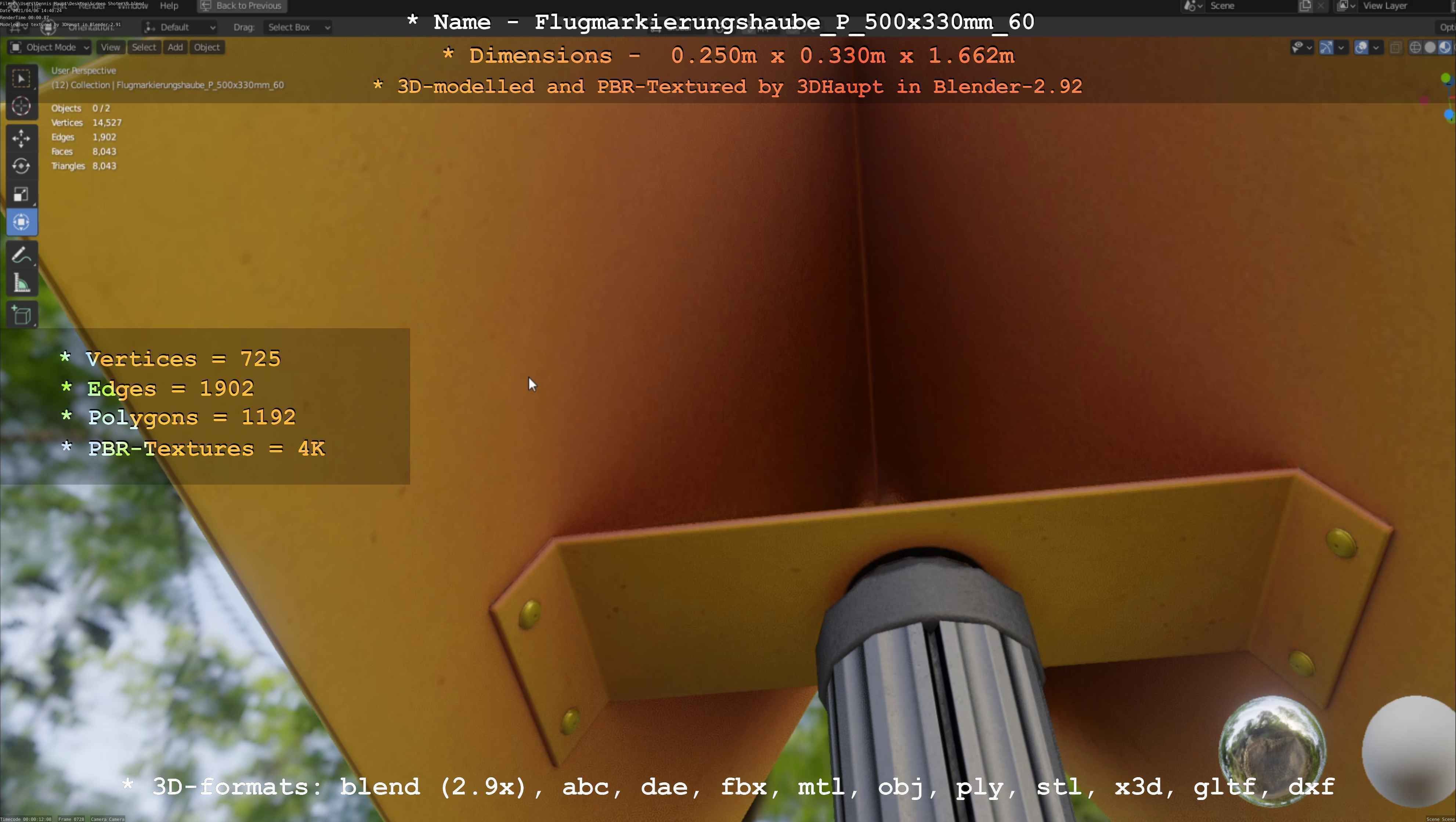 Flugmarkierungshaube mit Aluminiumpfosten 500x330mm 60 Low-poly 3D model_112