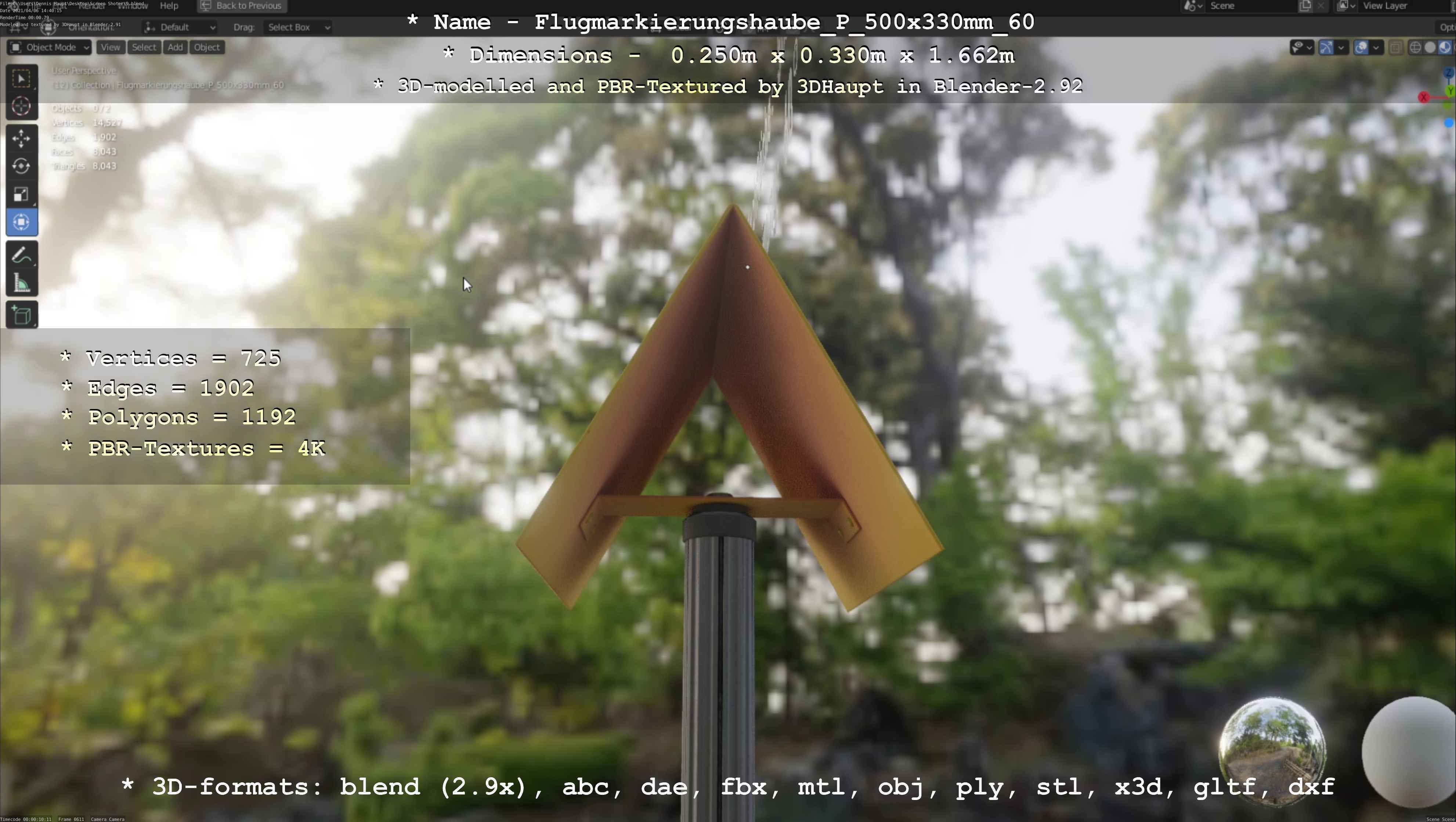 Flugmarkierungshaube mit Aluminiumpfosten 500x330mm 60 Low-poly 3D model_103