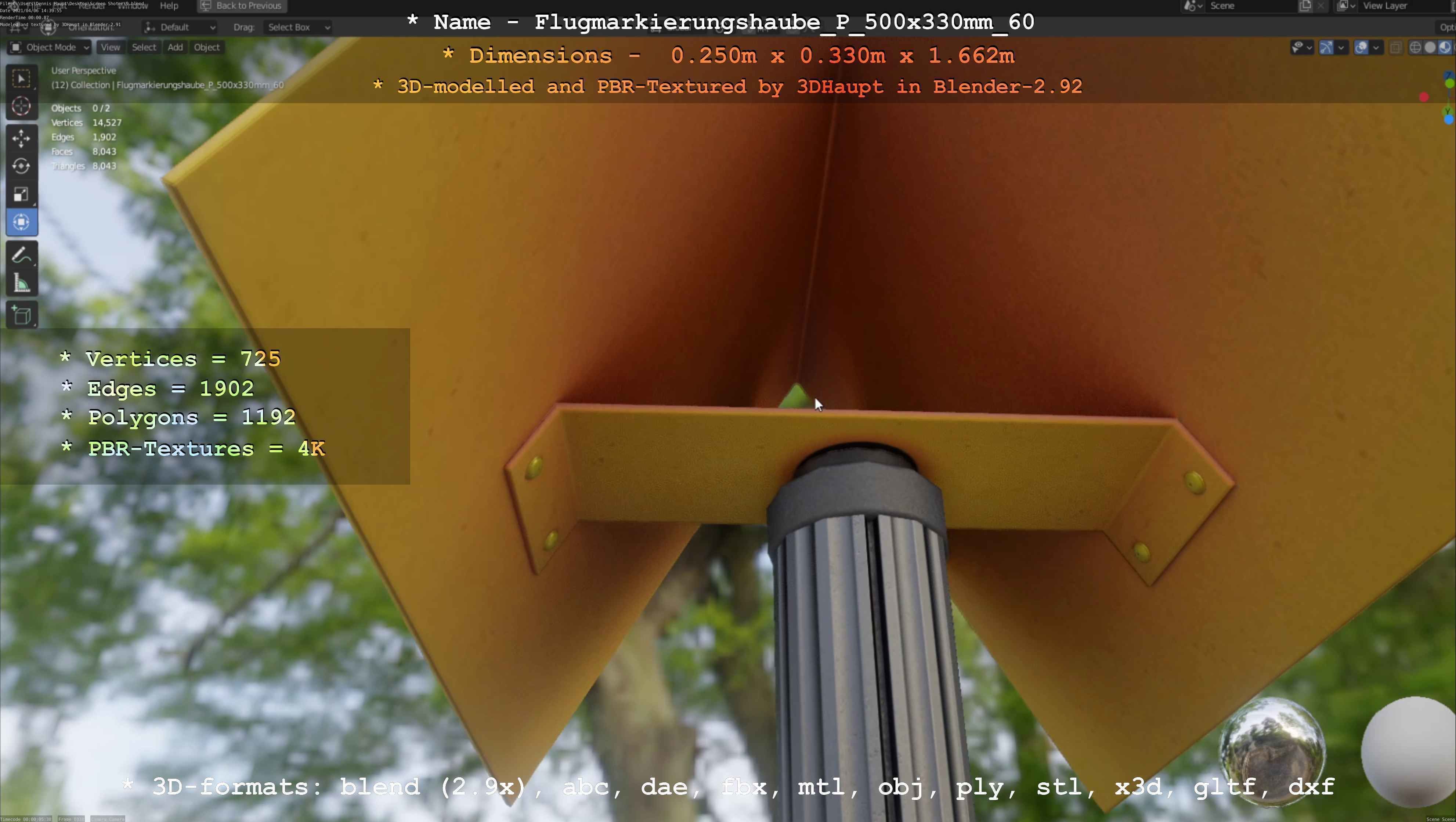 Flugmarkierungshaube mit Aluminiumpfosten 500x330mm 60 Low-poly 3D model_83