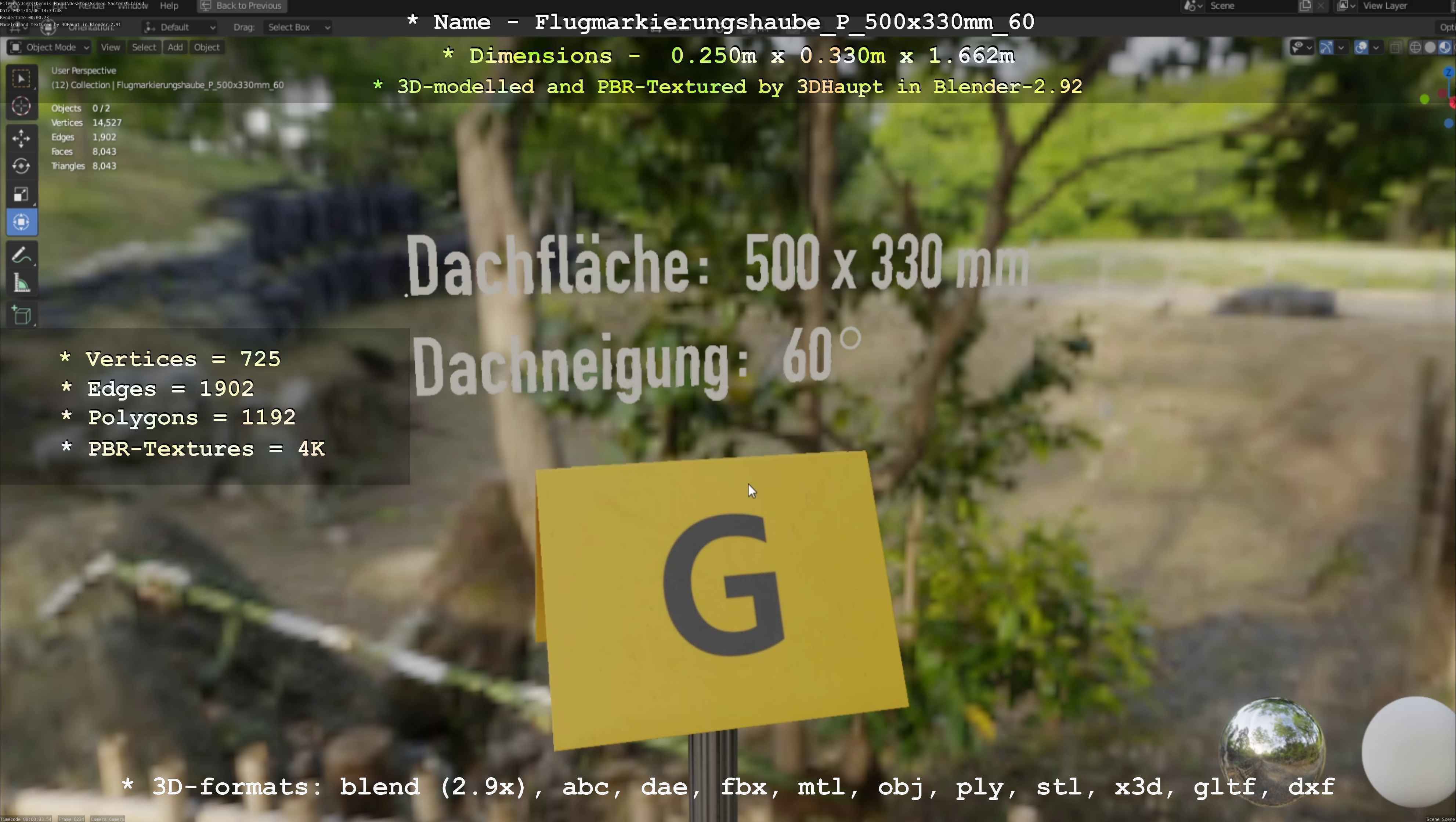 Flugmarkierungshaube mit Aluminiumpfosten 500x330mm 60 Low-poly 3D model_78