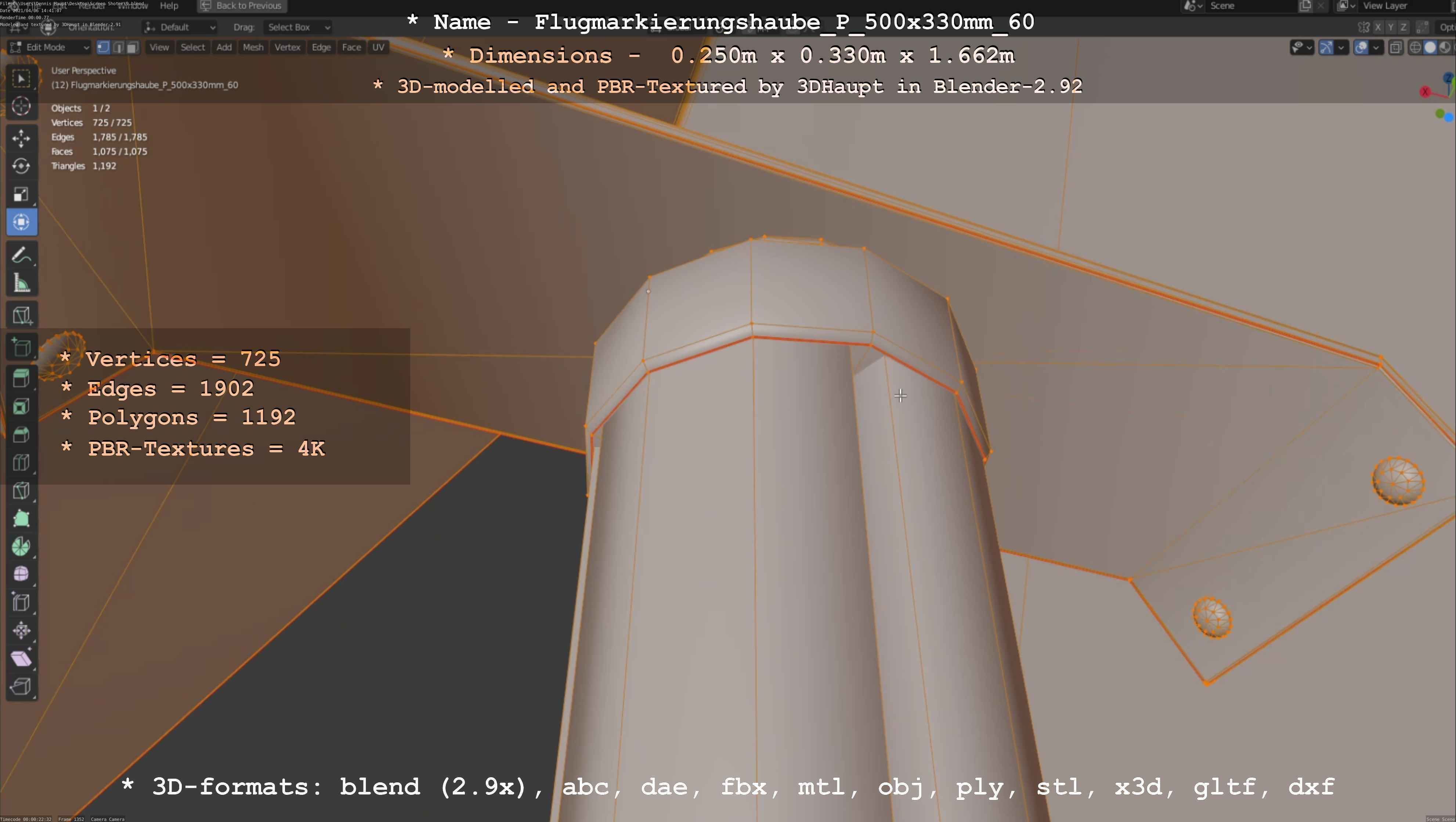 Flugmarkierungshaube mit Aluminiumpfosten 500x330mm 60 Low-poly 3D model_3