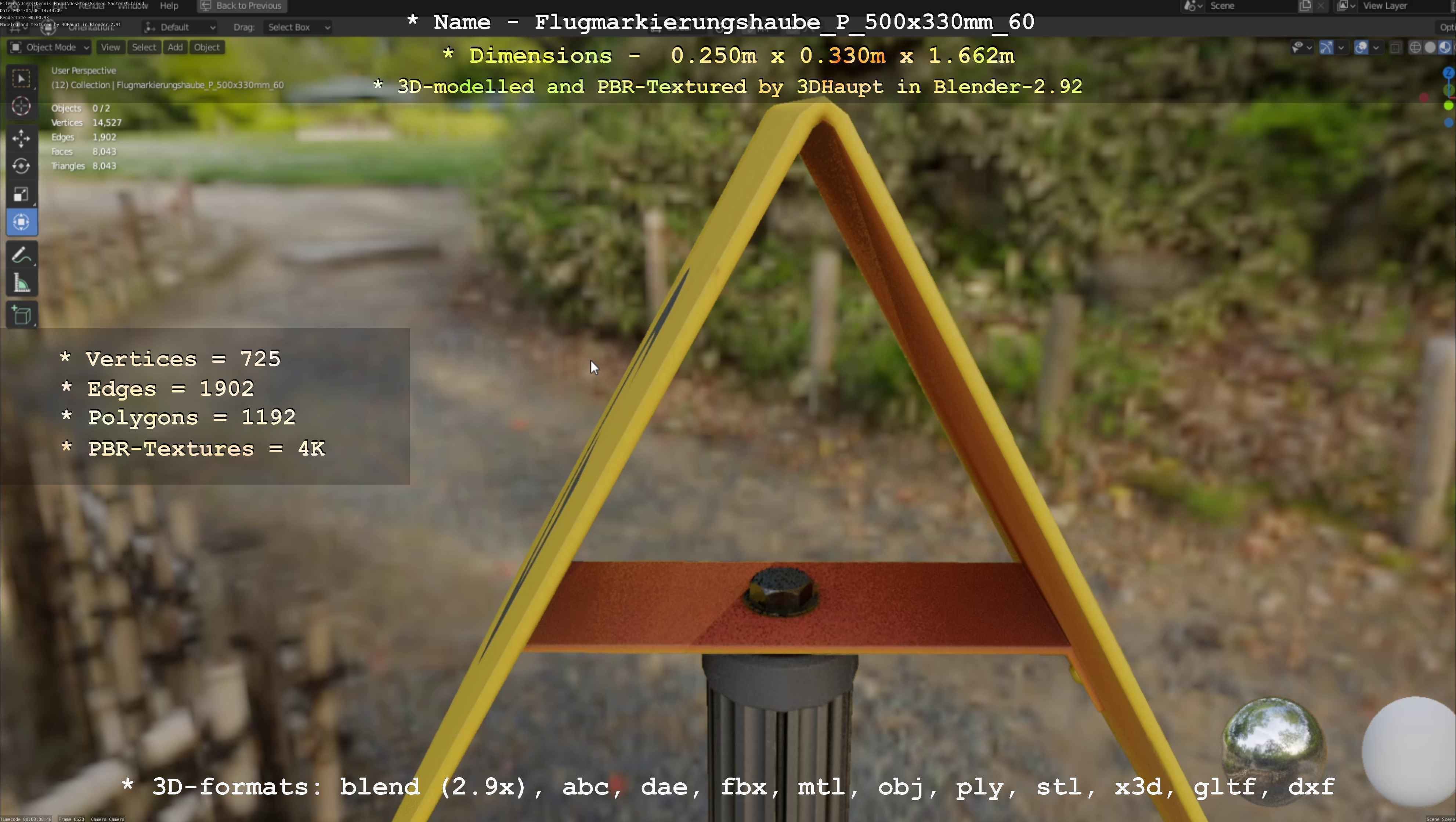 Flugmarkierungshaube mit Aluminiumpfosten 500x330mm 60 Low-poly 3D model_13