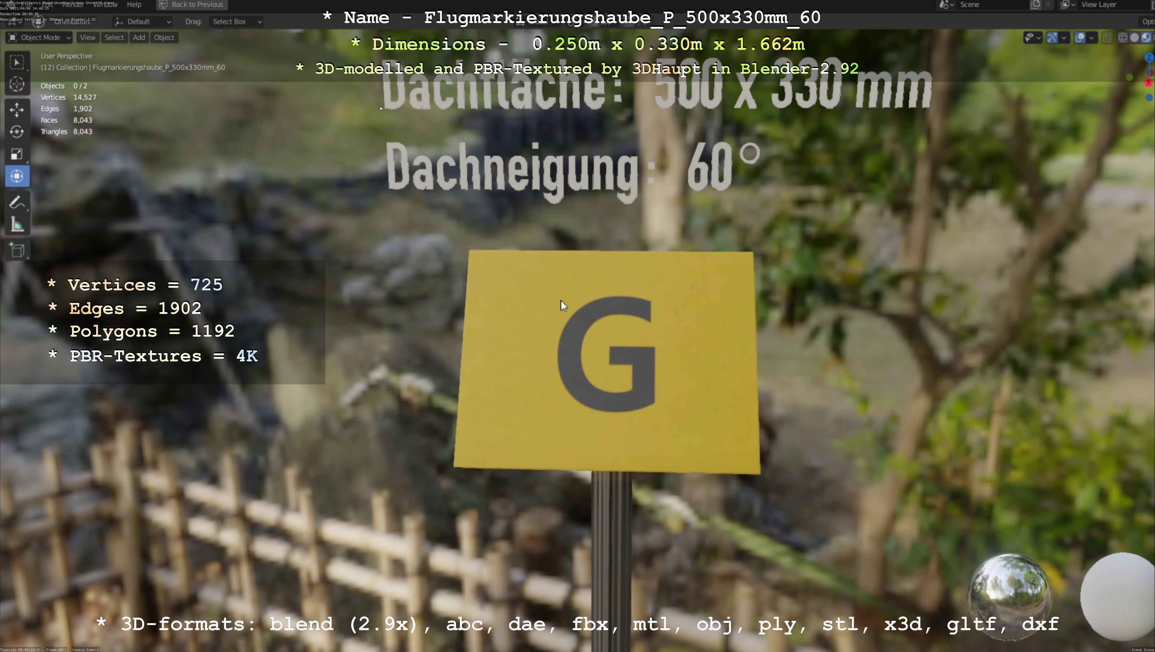 Flugmarkierungshaube mit Aluminiumpfosten 500x330mm 60 Low-poly 3D model_125