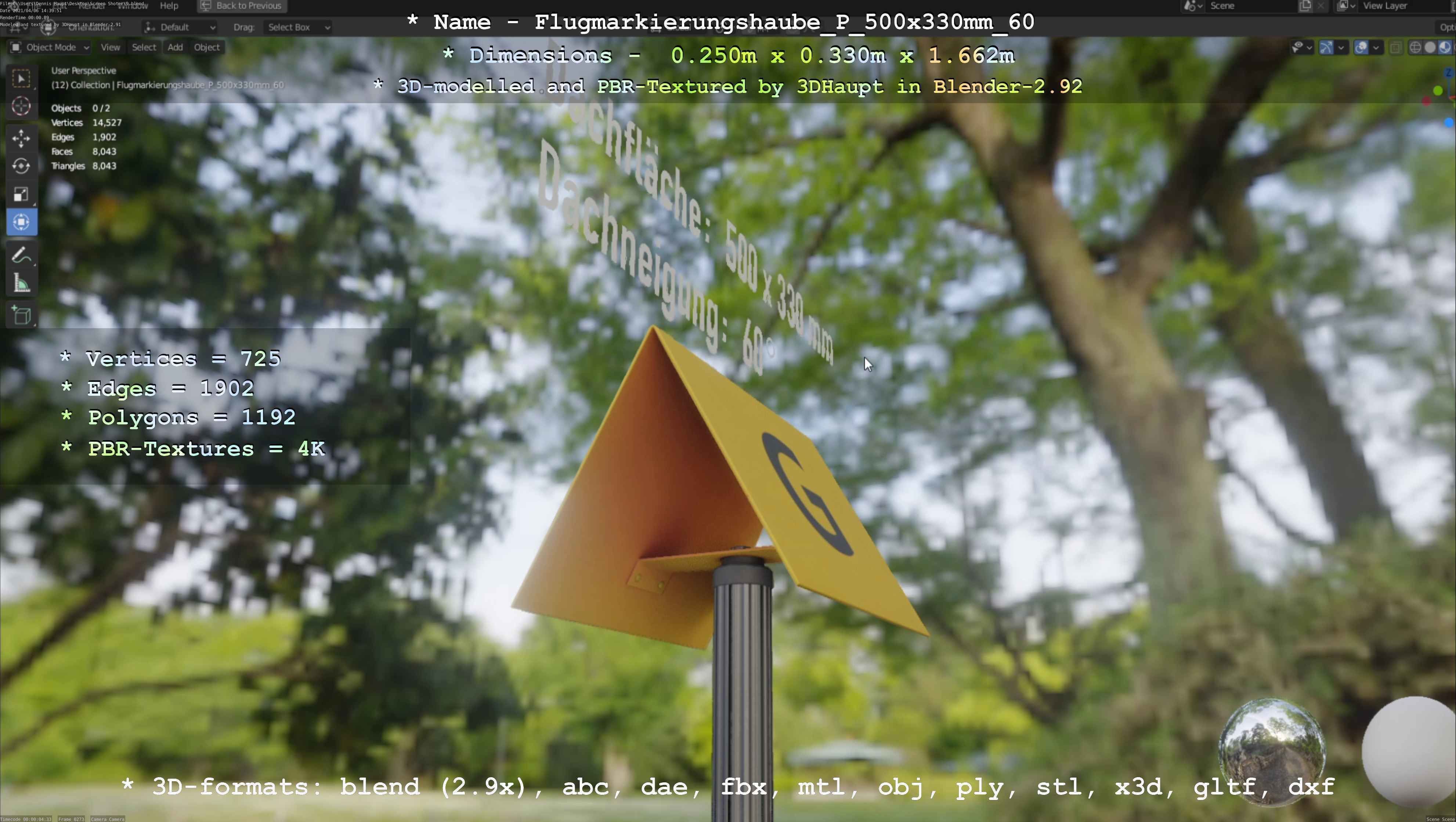 Flugmarkierungshaube mit Aluminiumpfosten 500x330mm 60 Low-poly 3D model_79