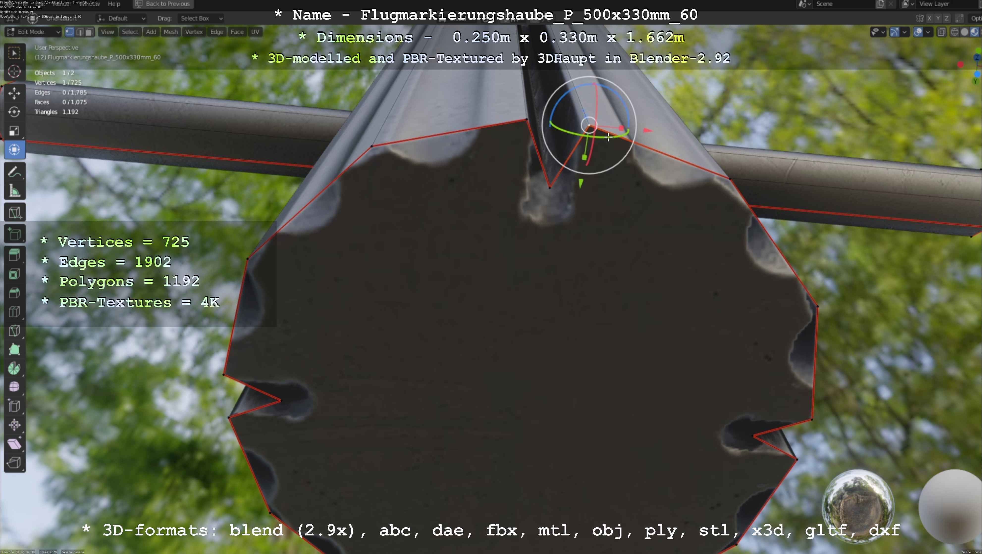 Flugmarkierungshaube mit Aluminiumpfosten 500x330mm 60 Low-poly 3D model_9