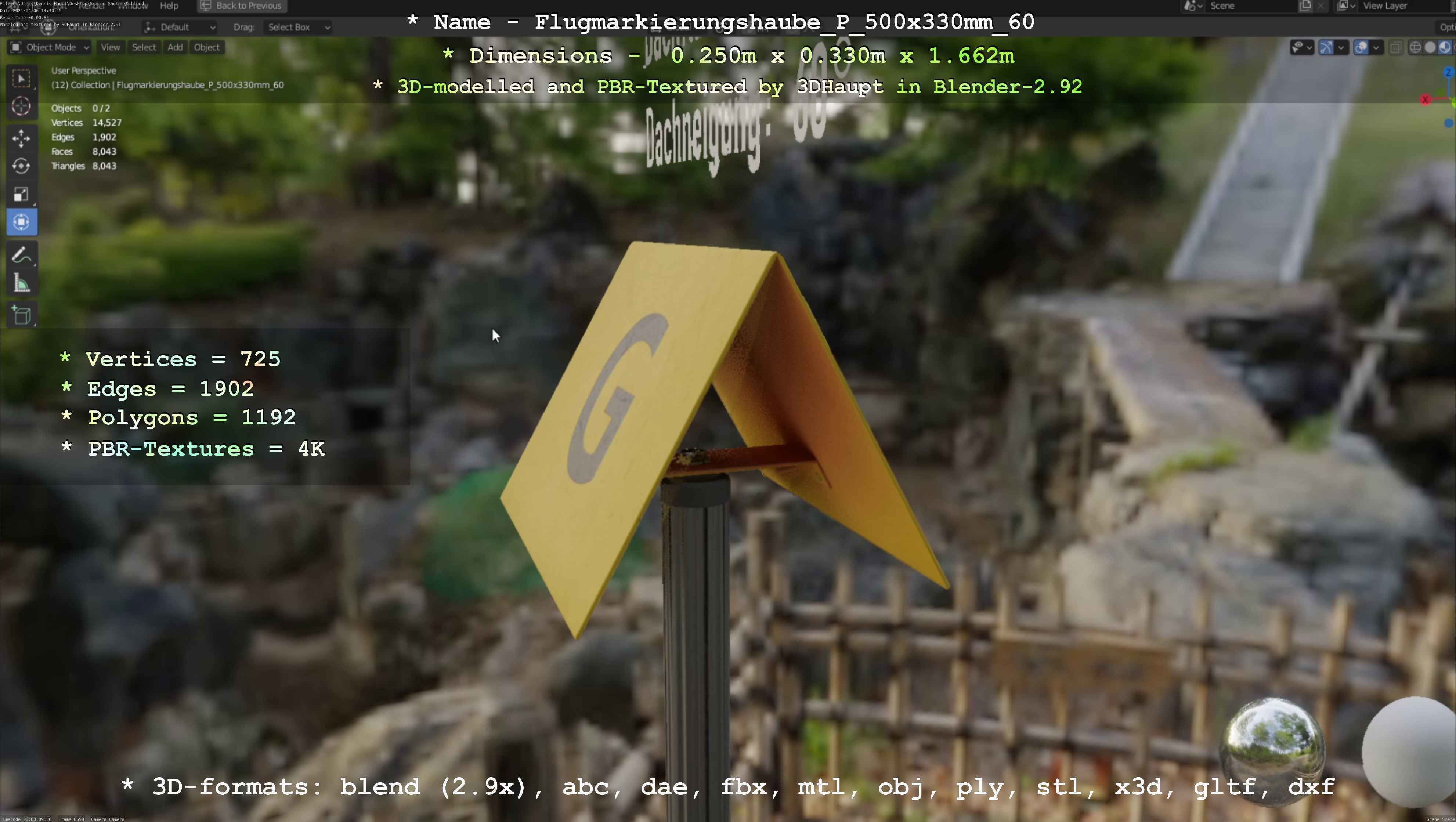 Flugmarkierungshaube mit Aluminiumpfosten 500x330mm 60 Low-poly 3D model_101