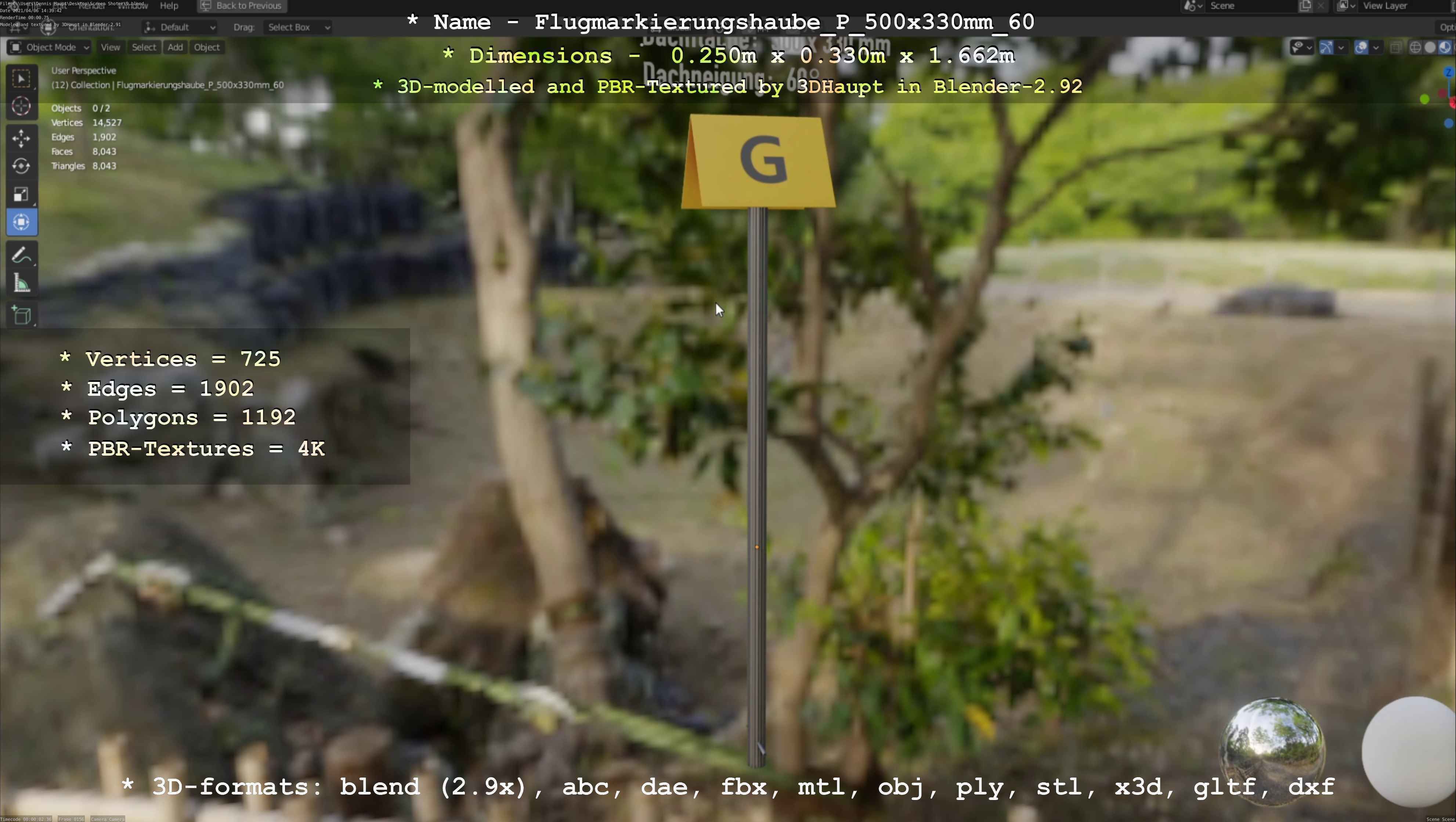 Flugmarkierungshaube mit Aluminiumpfosten 500x330mm 60 Low-poly 3D model_74