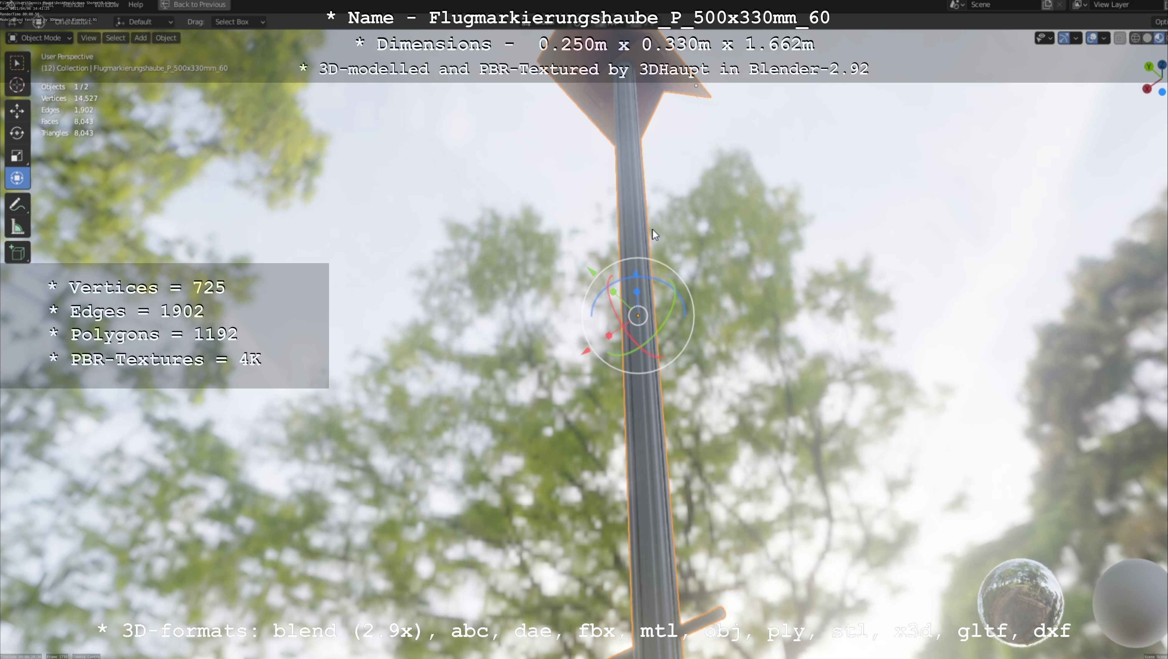 Flugmarkierungshaube mit Aluminiumpfosten 500x330mm 60 Low-poly 3D model_64