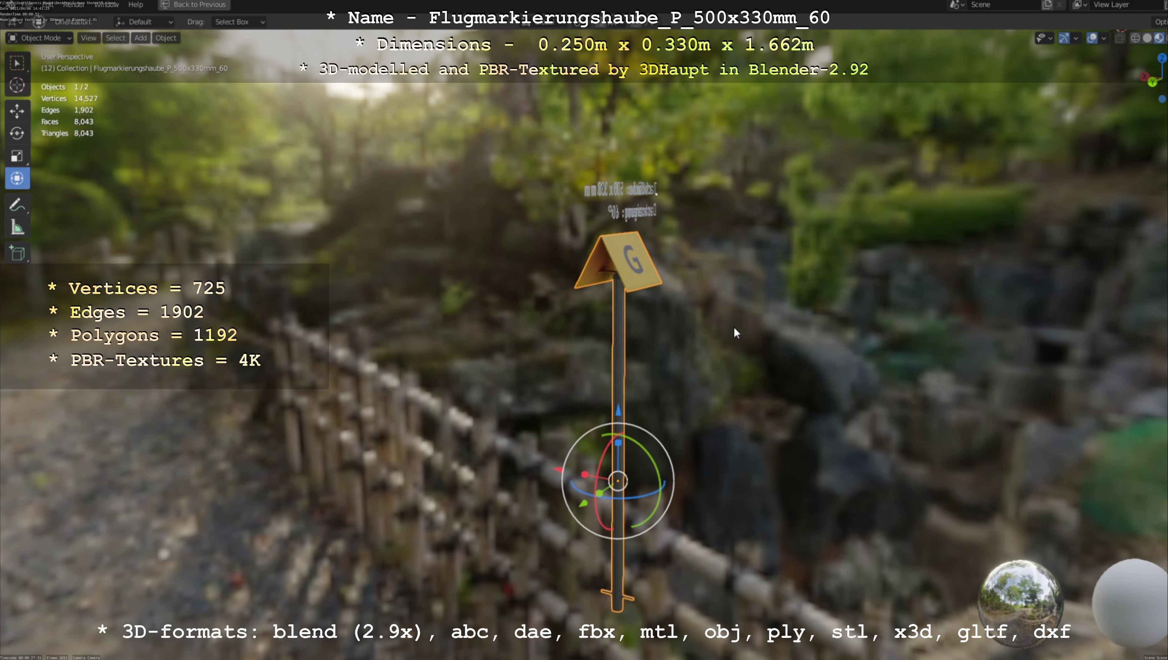 Flugmarkierungshaube mit Aluminiumpfosten 500x330mm 60 Low-poly 3D model_60