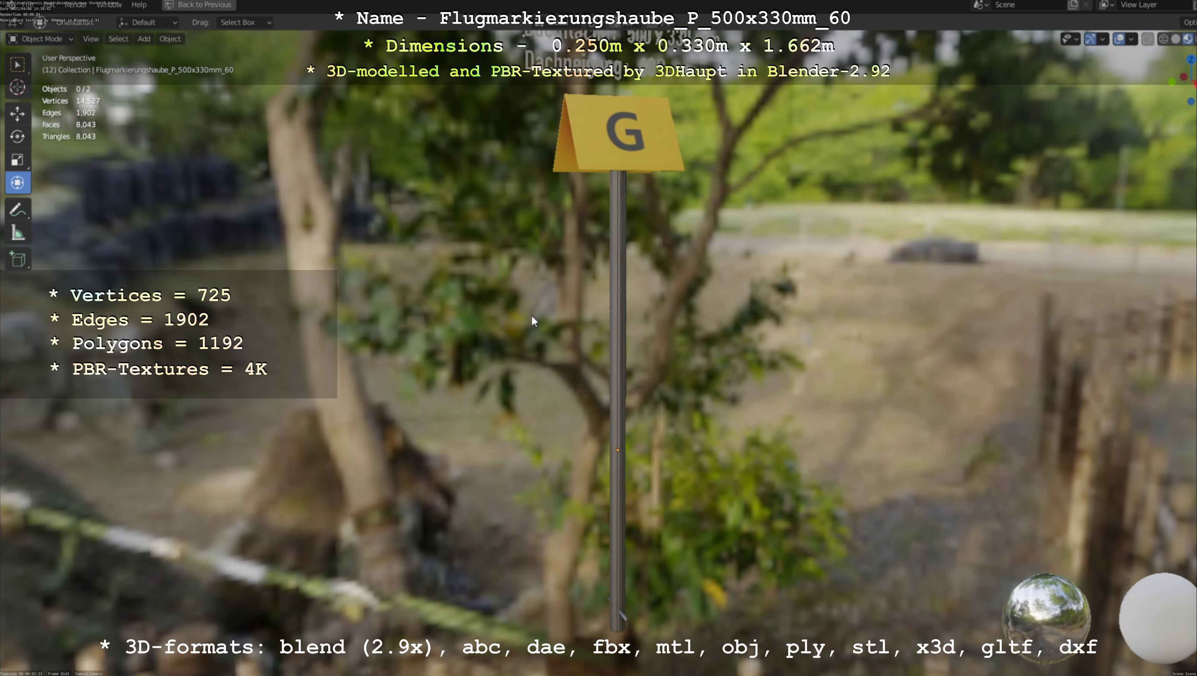 Flugmarkierungshaube mit Aluminiumpfosten 500x330mm 60 Low-poly 3D model_21