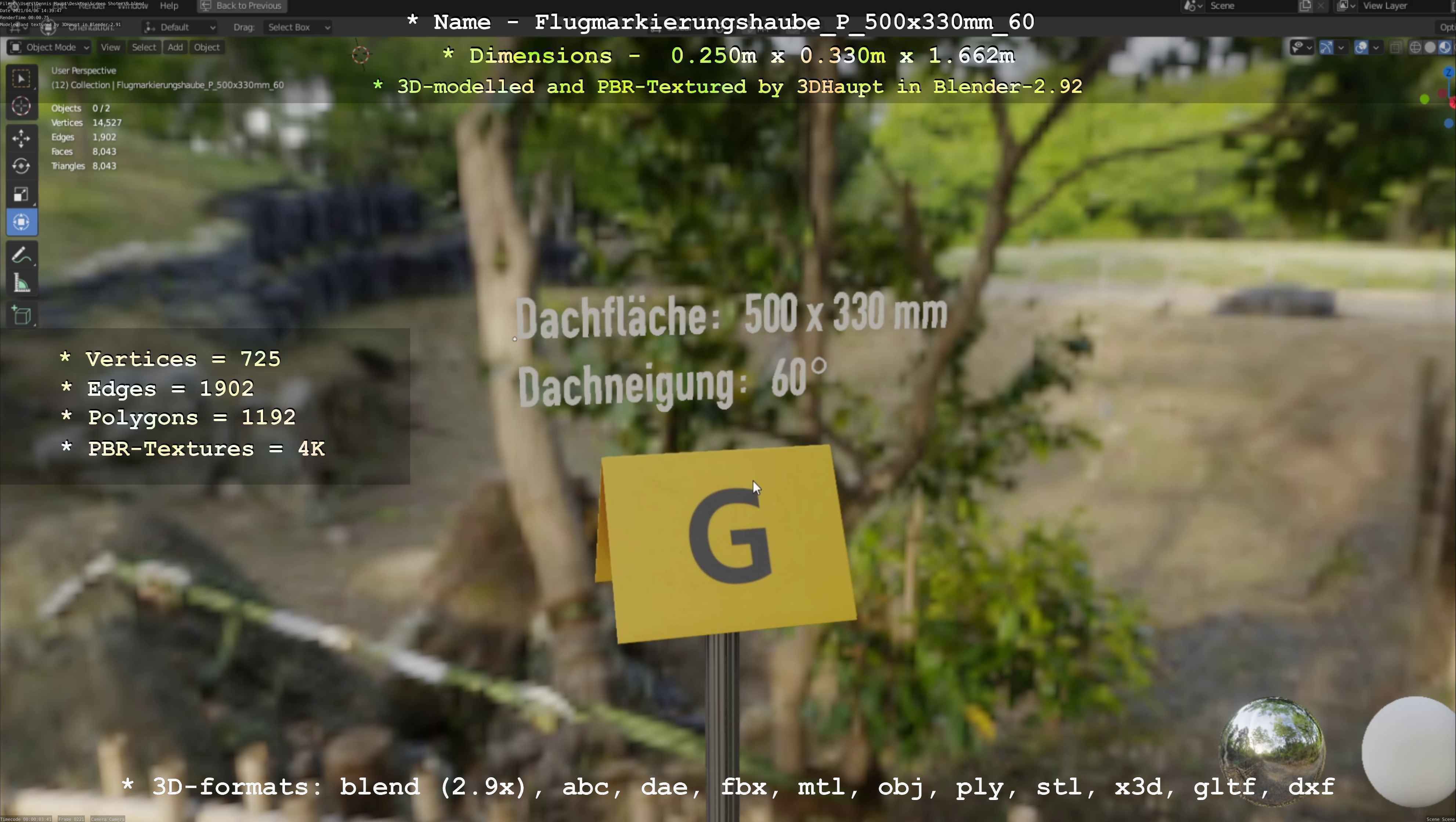 Flugmarkierungshaube mit Aluminiumpfosten 500x330mm 60 Low-poly 3D model_23