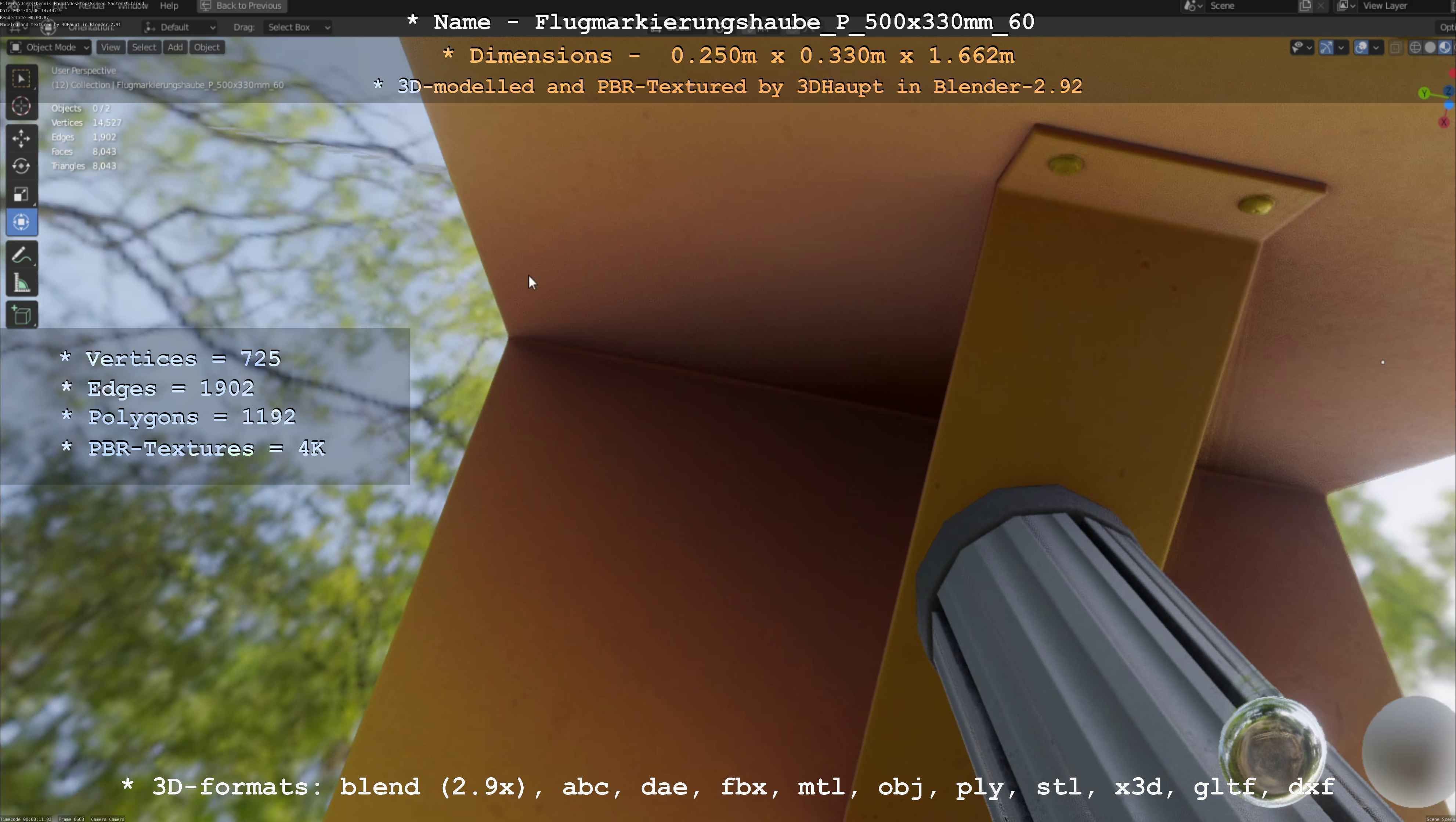 Flugmarkierungshaube mit Aluminiumpfosten 500x330mm 60 Low-poly 3D model_107