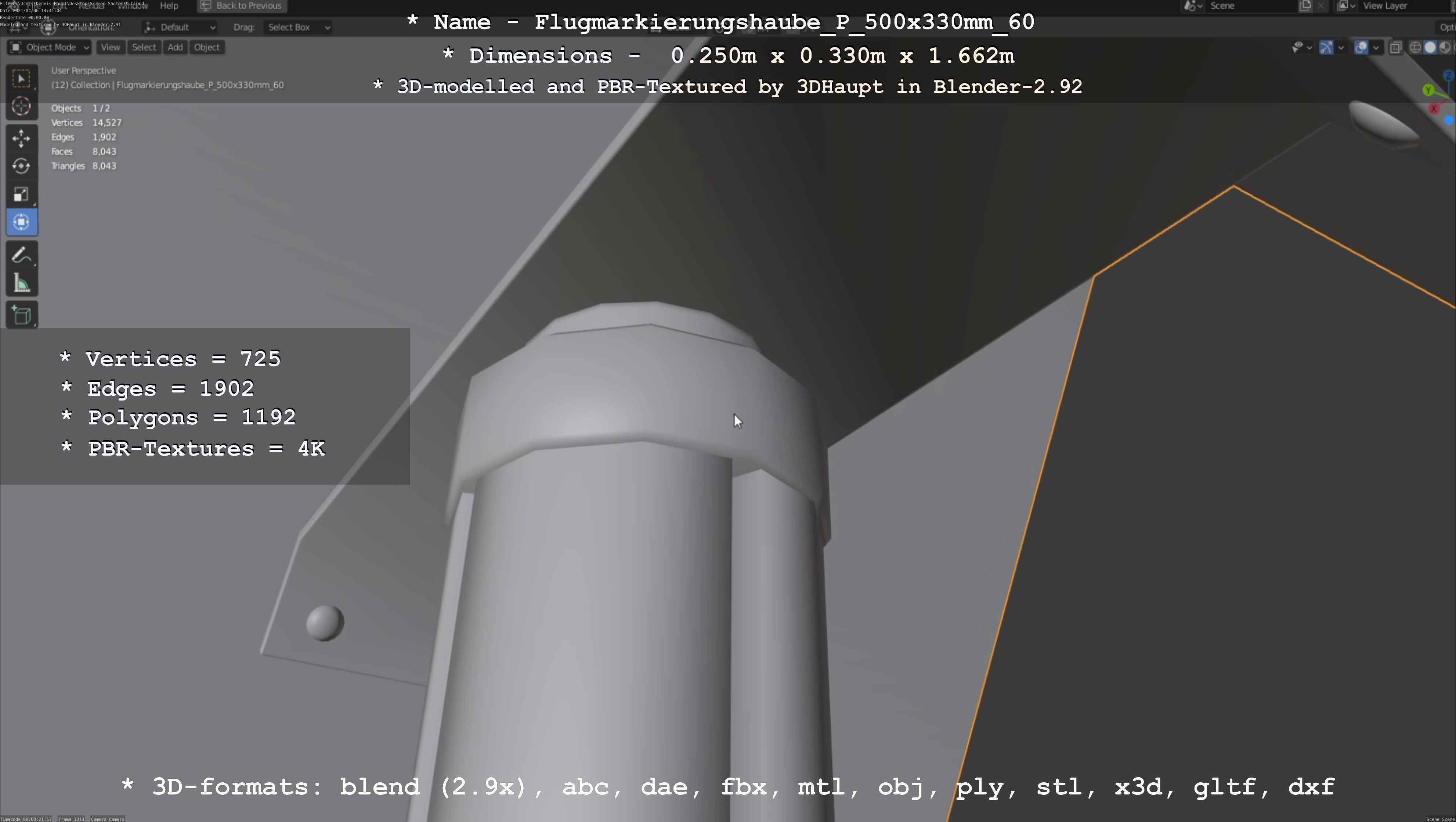 Flugmarkierungshaube mit Aluminiumpfosten 500x330mm 60 Low-poly 3D model_35