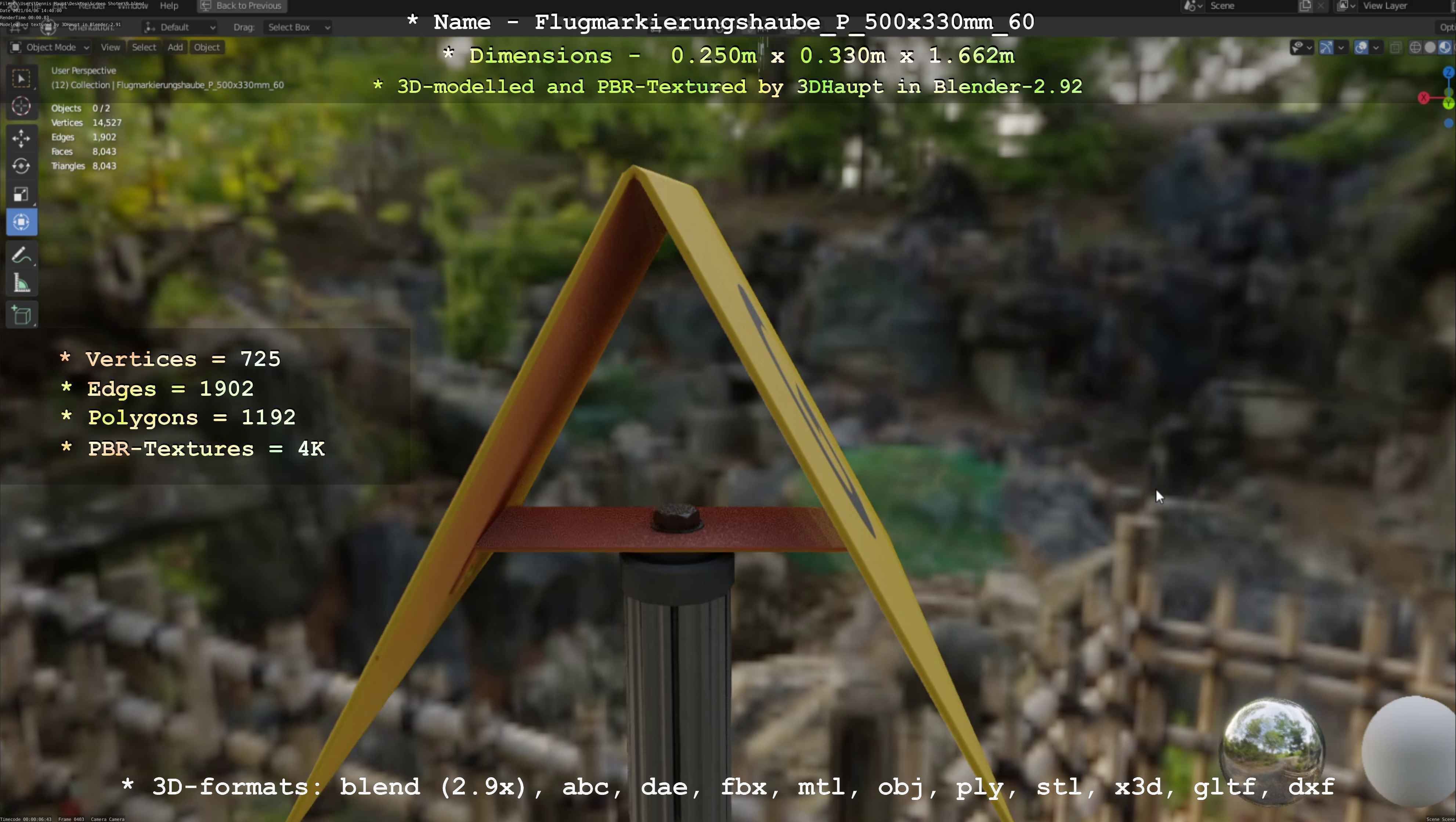 Flugmarkierungshaube mit Aluminiumpfosten 500x330mm 60 Low-poly 3D model_88