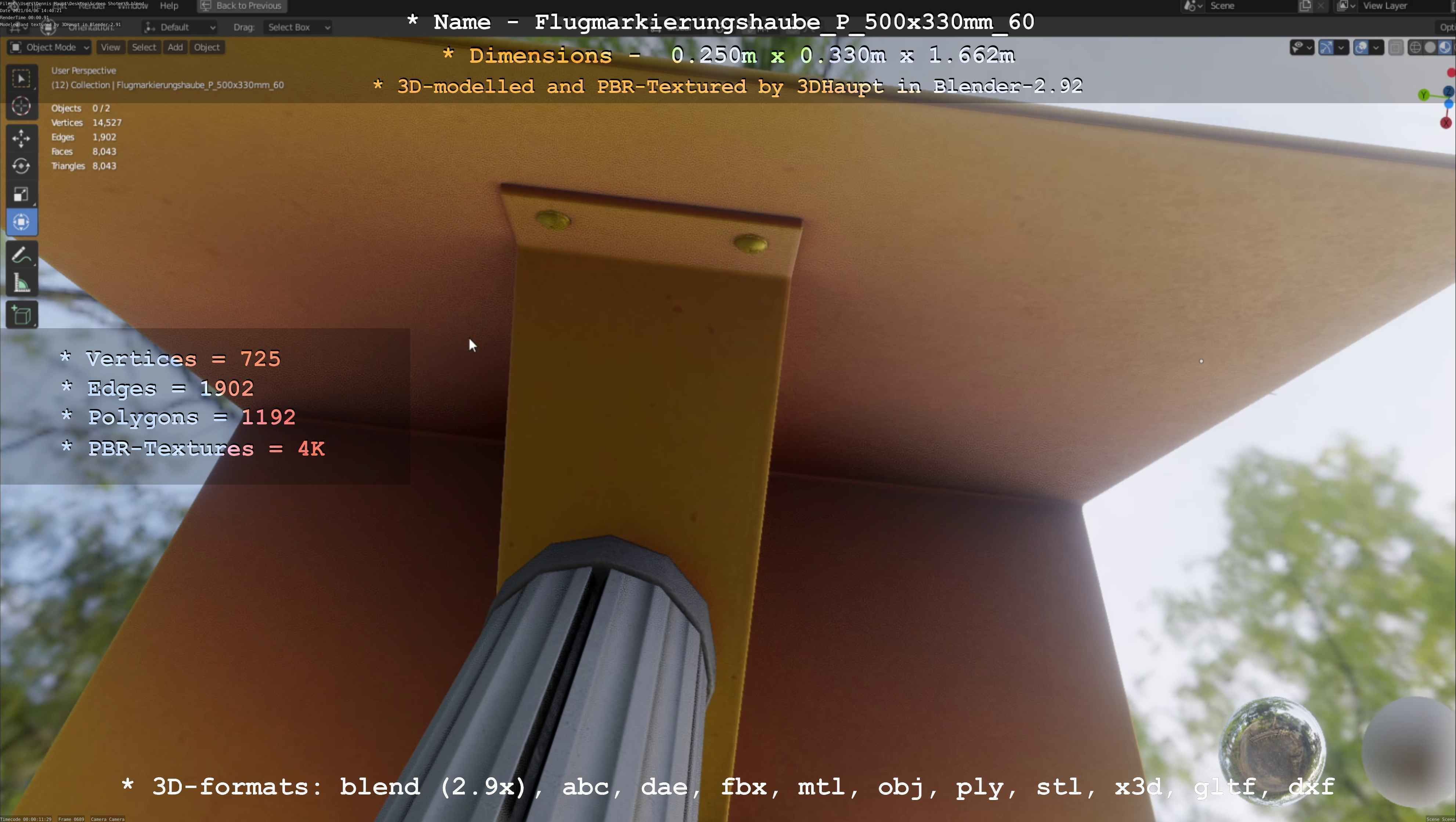 Flugmarkierungshaube mit Aluminiumpfosten 500x330mm 60 Low-poly 3D model_109