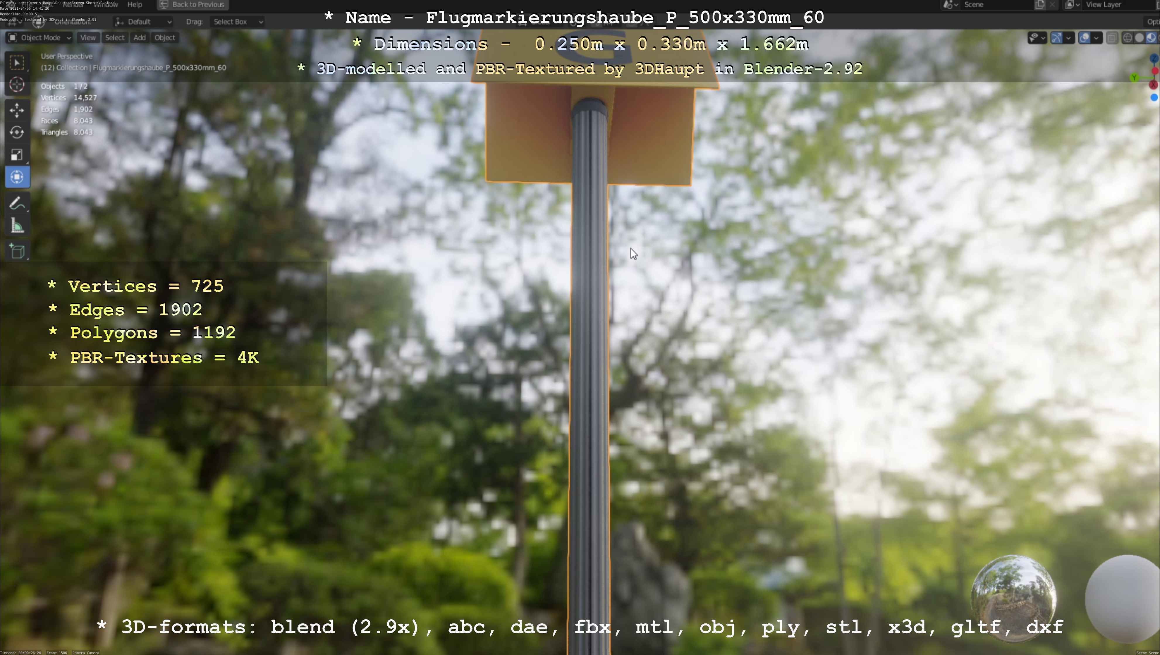 Flugmarkierungshaube mit Aluminiumpfosten 500x330mm 60 Low-poly 3D model_54