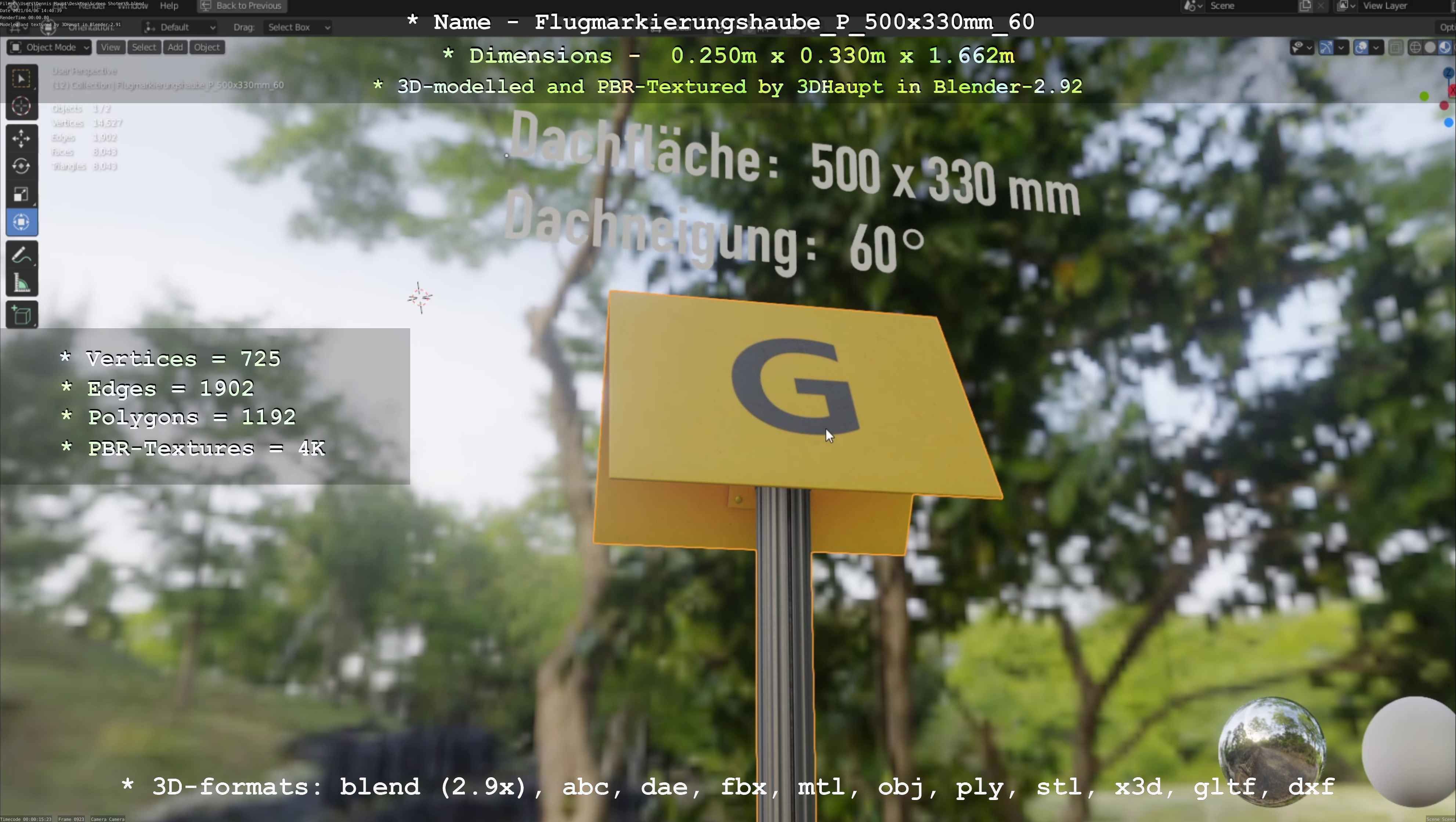 Flugmarkierungshaube mit Aluminiumpfosten 500x330mm 60 Low-poly 3D model_129