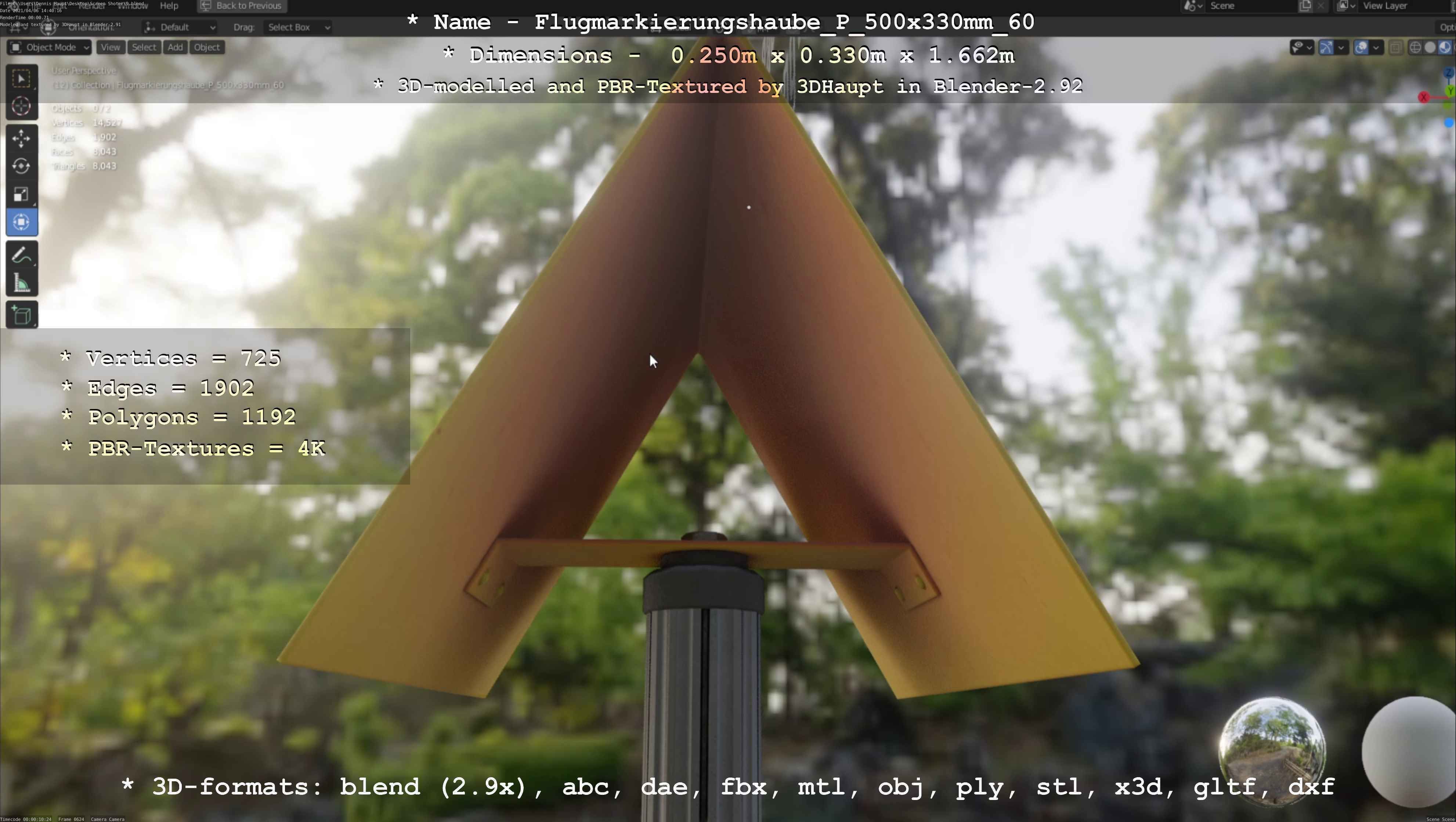 Flugmarkierungshaube mit Aluminiumpfosten 500x330mm 60 Low-poly 3D model_104