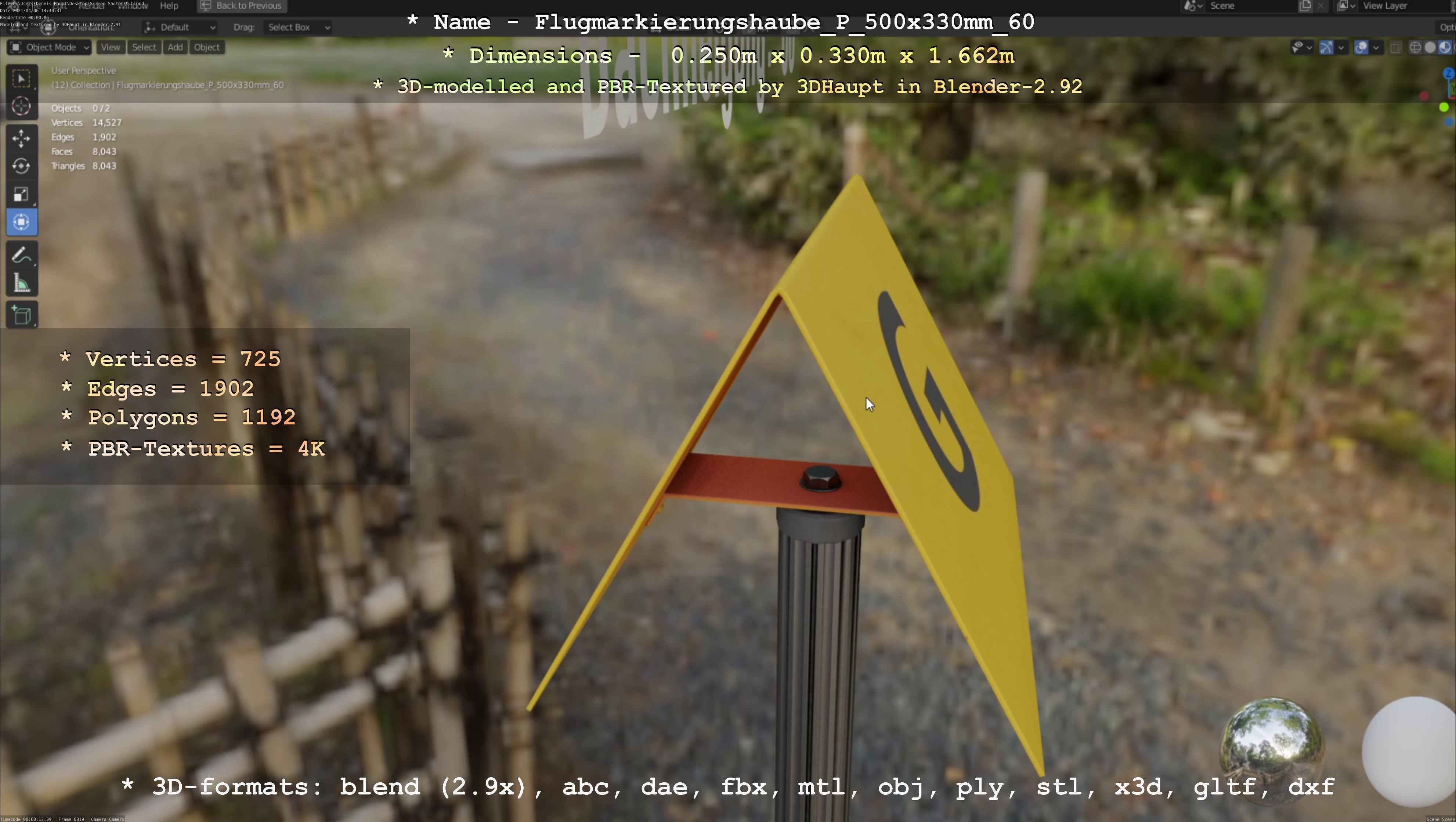 Flugmarkierungshaube mit Aluminiumpfosten 500x330mm 60 Low-poly 3D model_120