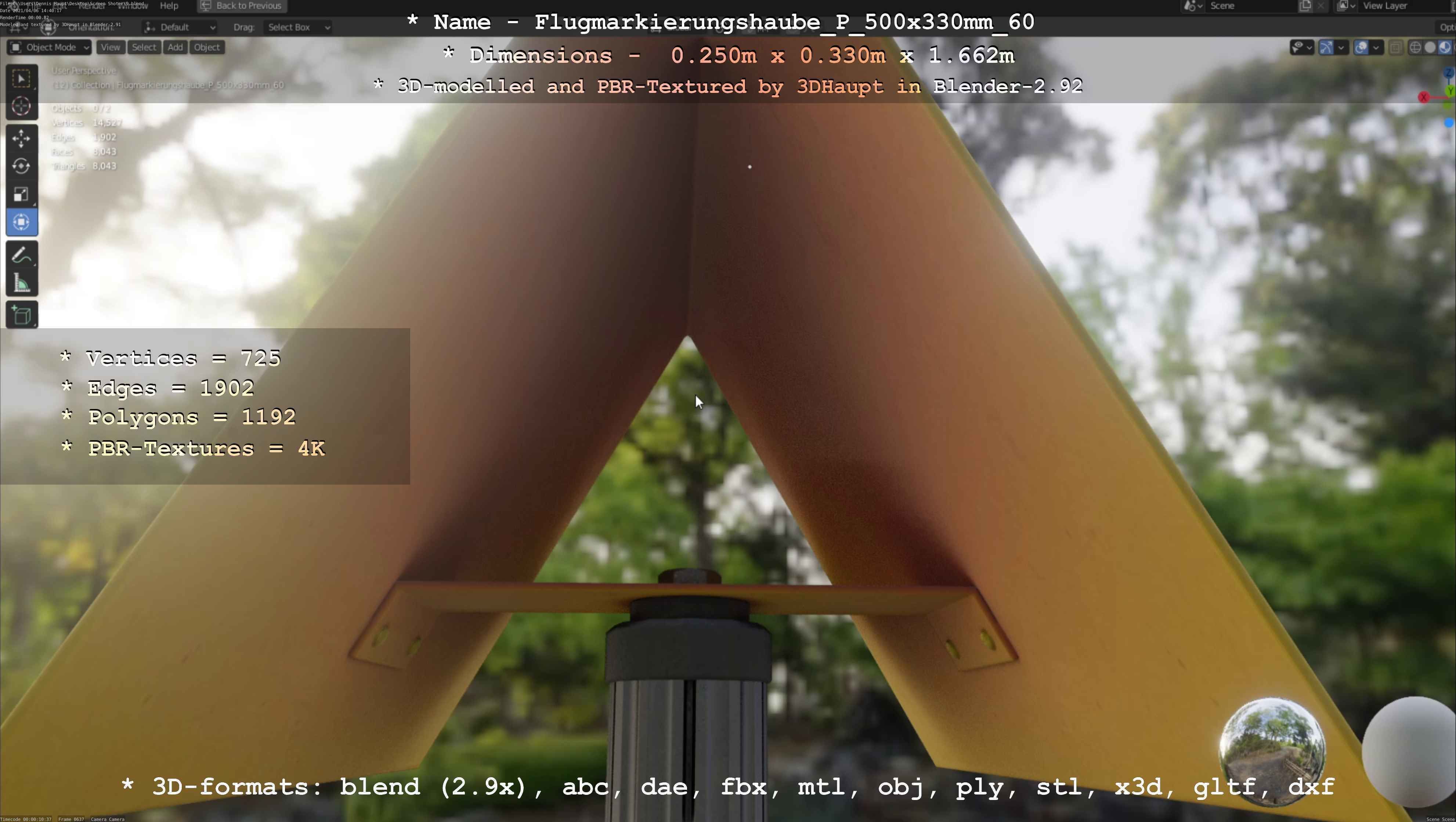 Flugmarkierungshaube mit Aluminiumpfosten 500x330mm 60 Low-poly 3D model_105