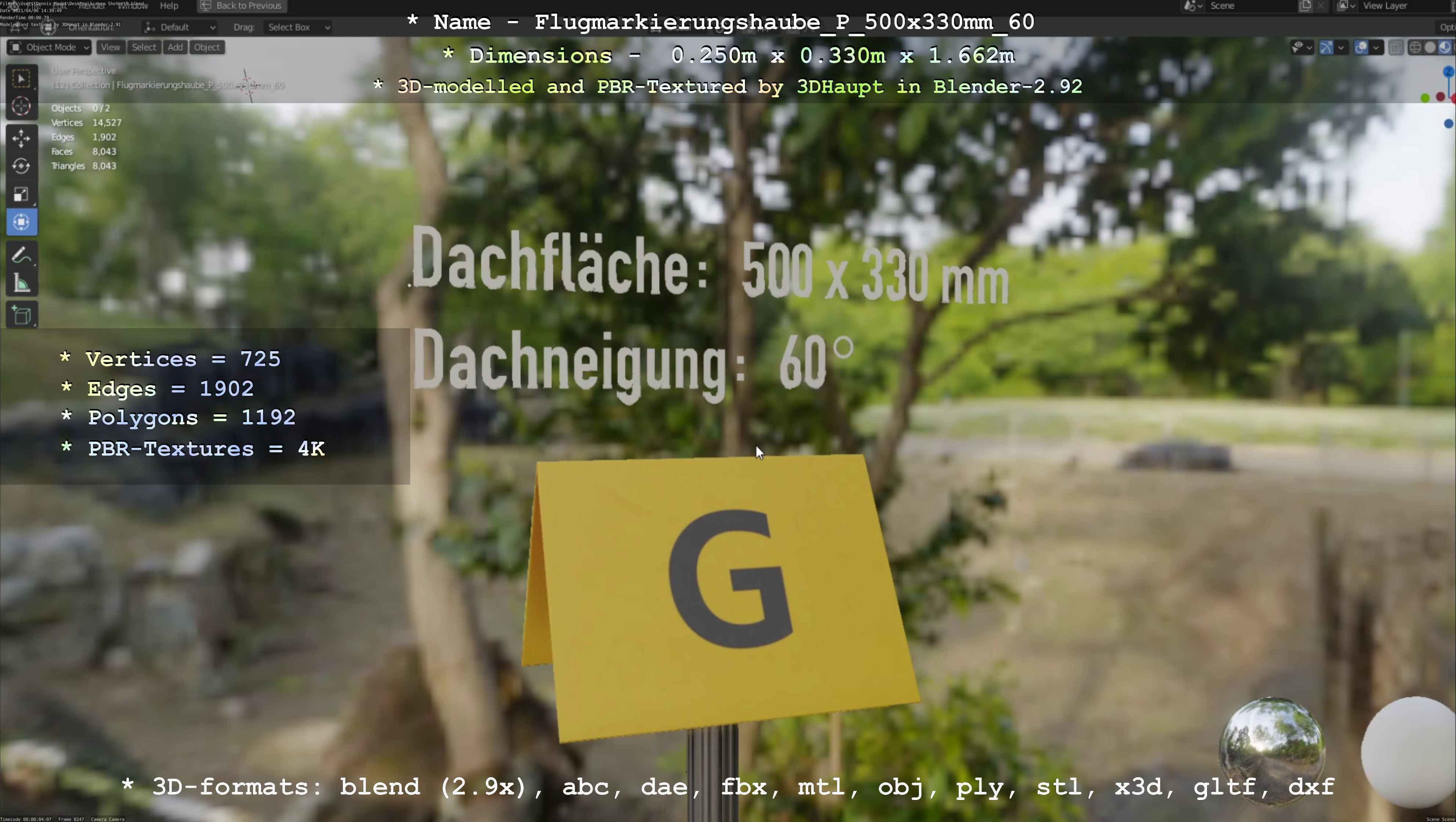 Flugmarkierungshaube mit Aluminiumpfosten 500x330mm 60 Low-poly 3D model_25