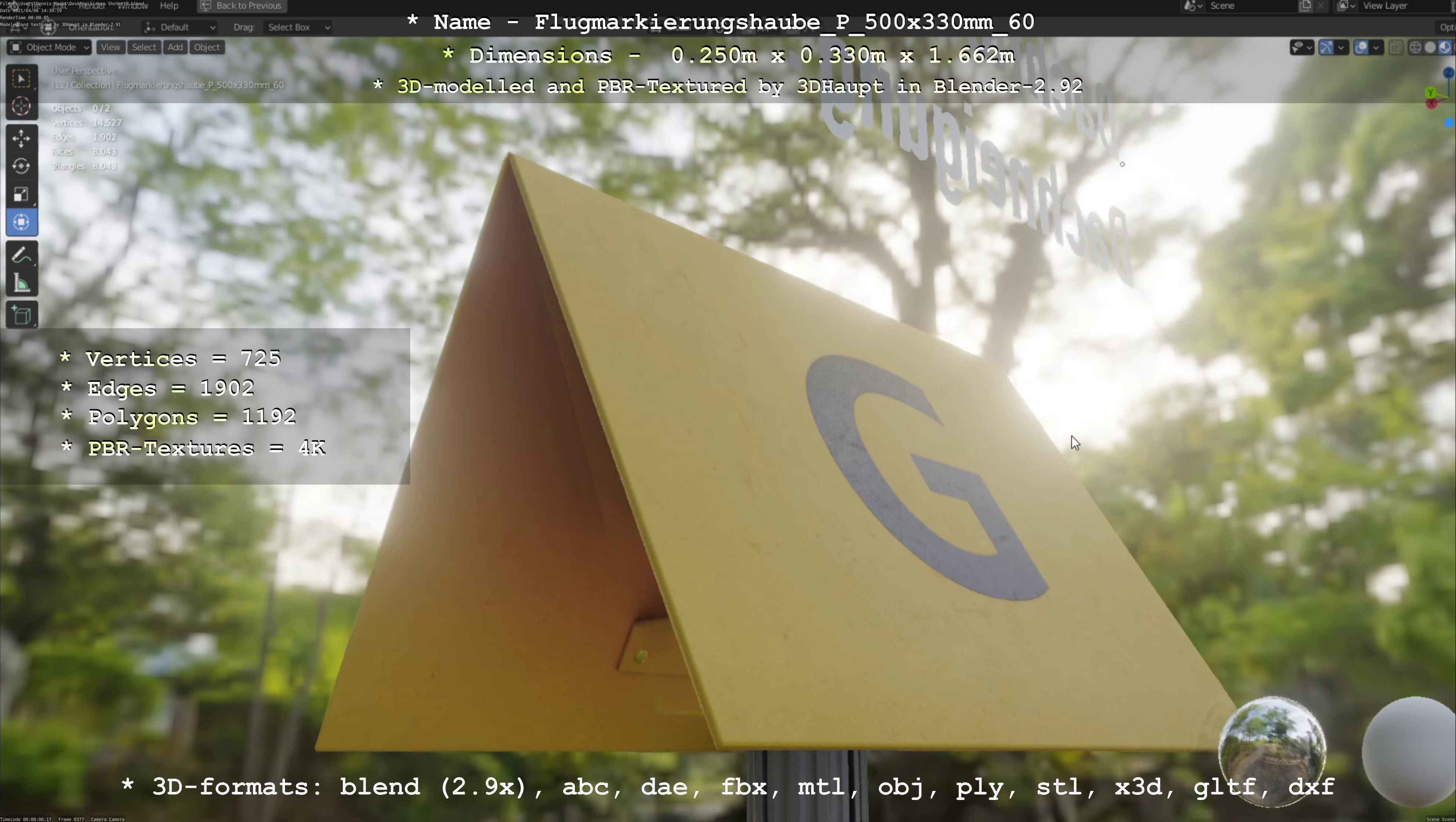 Flugmarkierungshaube mit Aluminiumpfosten 500x330mm 60 Low-poly 3D model_86