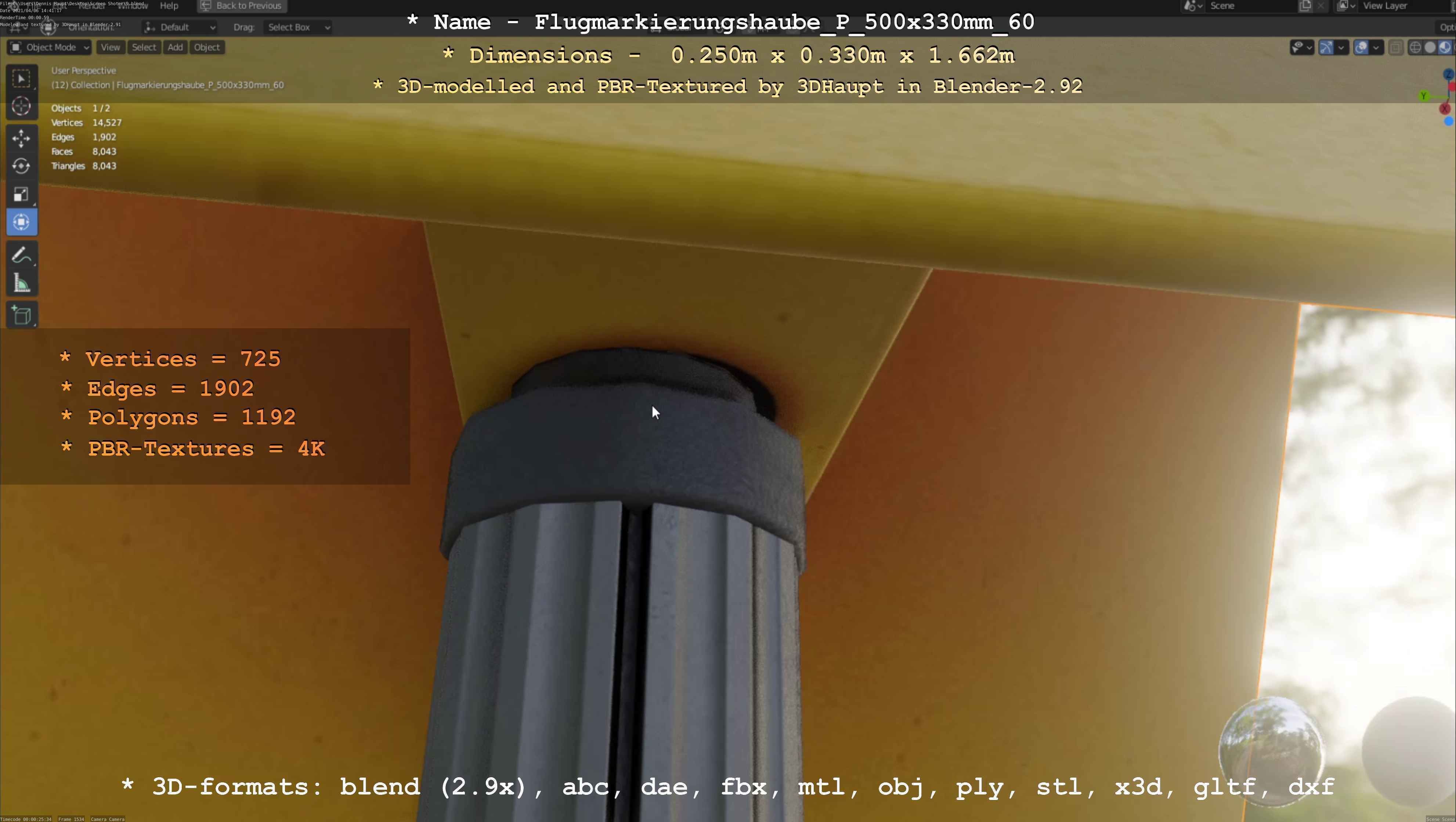 Flugmarkierungshaube mit Aluminiumpfosten 500x330mm 60 Low-poly 3D model_51