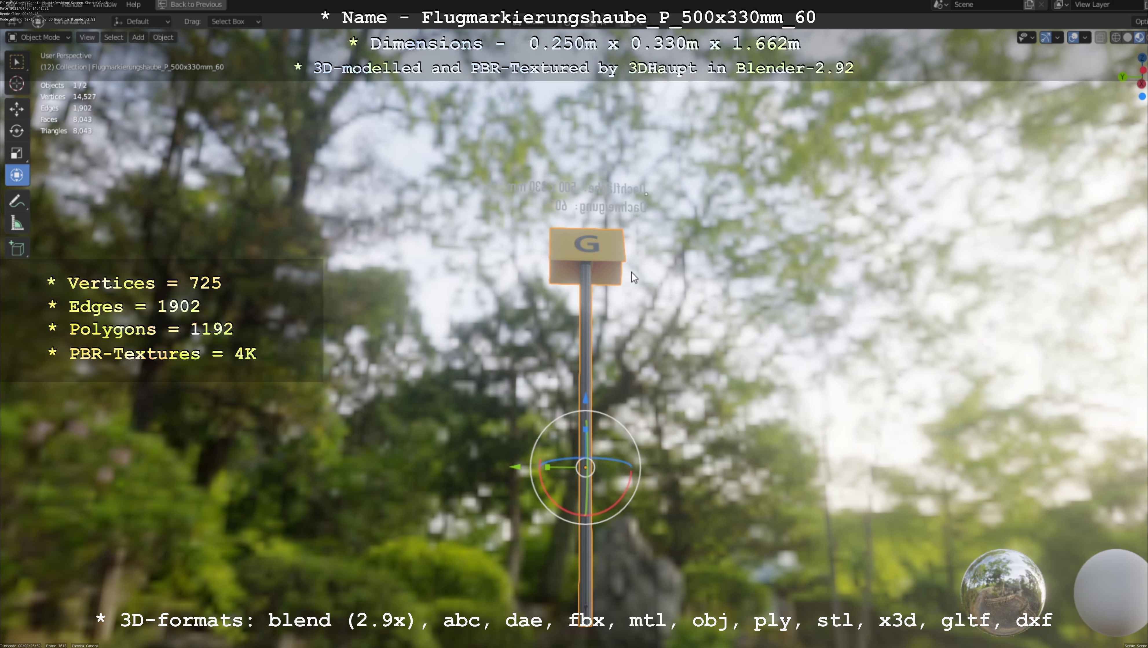 Flugmarkierungshaube mit Aluminiumpfosten 500x330mm 60 Low-poly 3D model_56