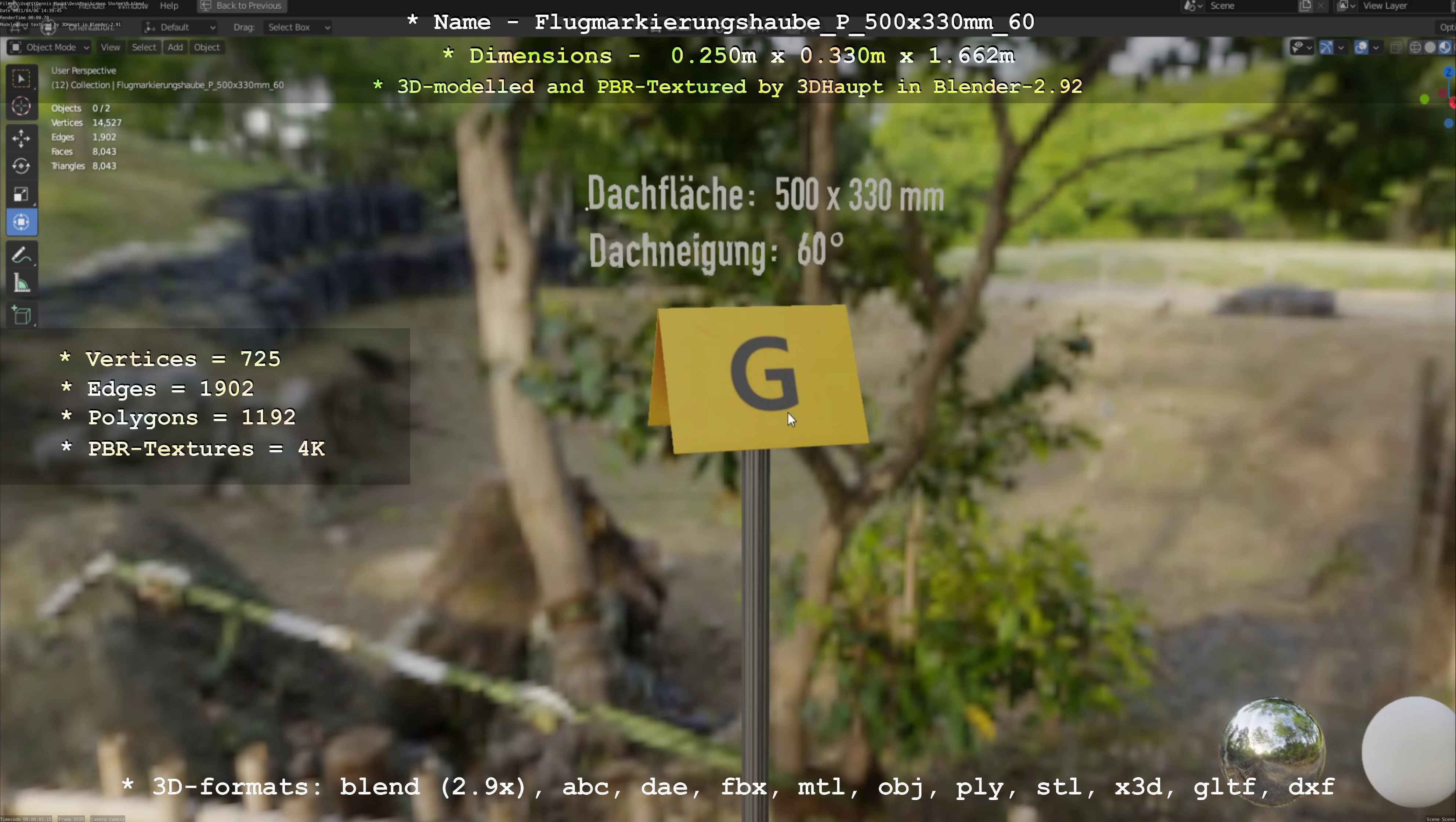 Flugmarkierungshaube mit Aluminiumpfosten 500x330mm 60 Low-poly 3D model_77