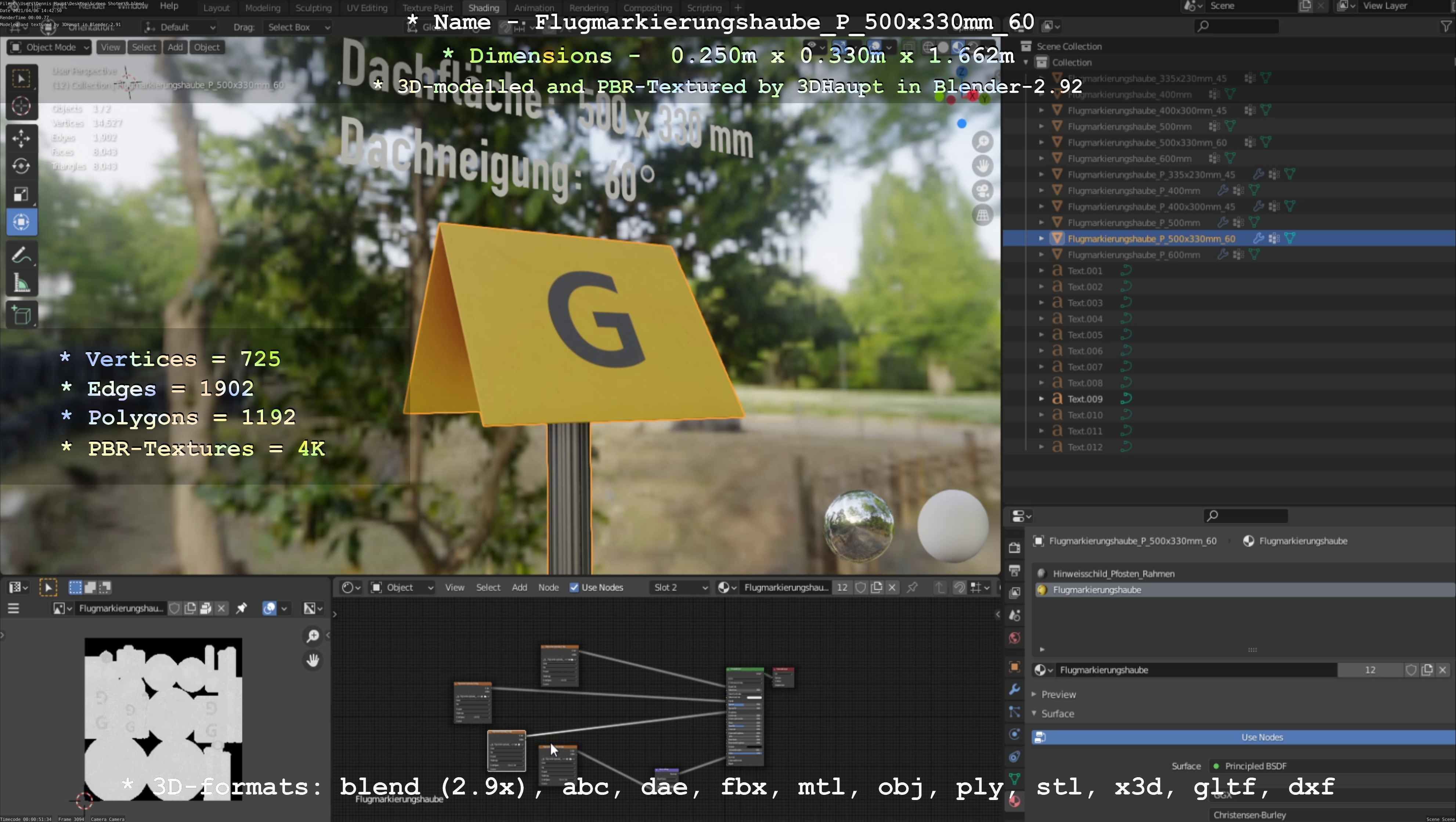Flugmarkierungshaube mit Aluminiumpfosten 500x330mm 60 Low-poly 3D model_14