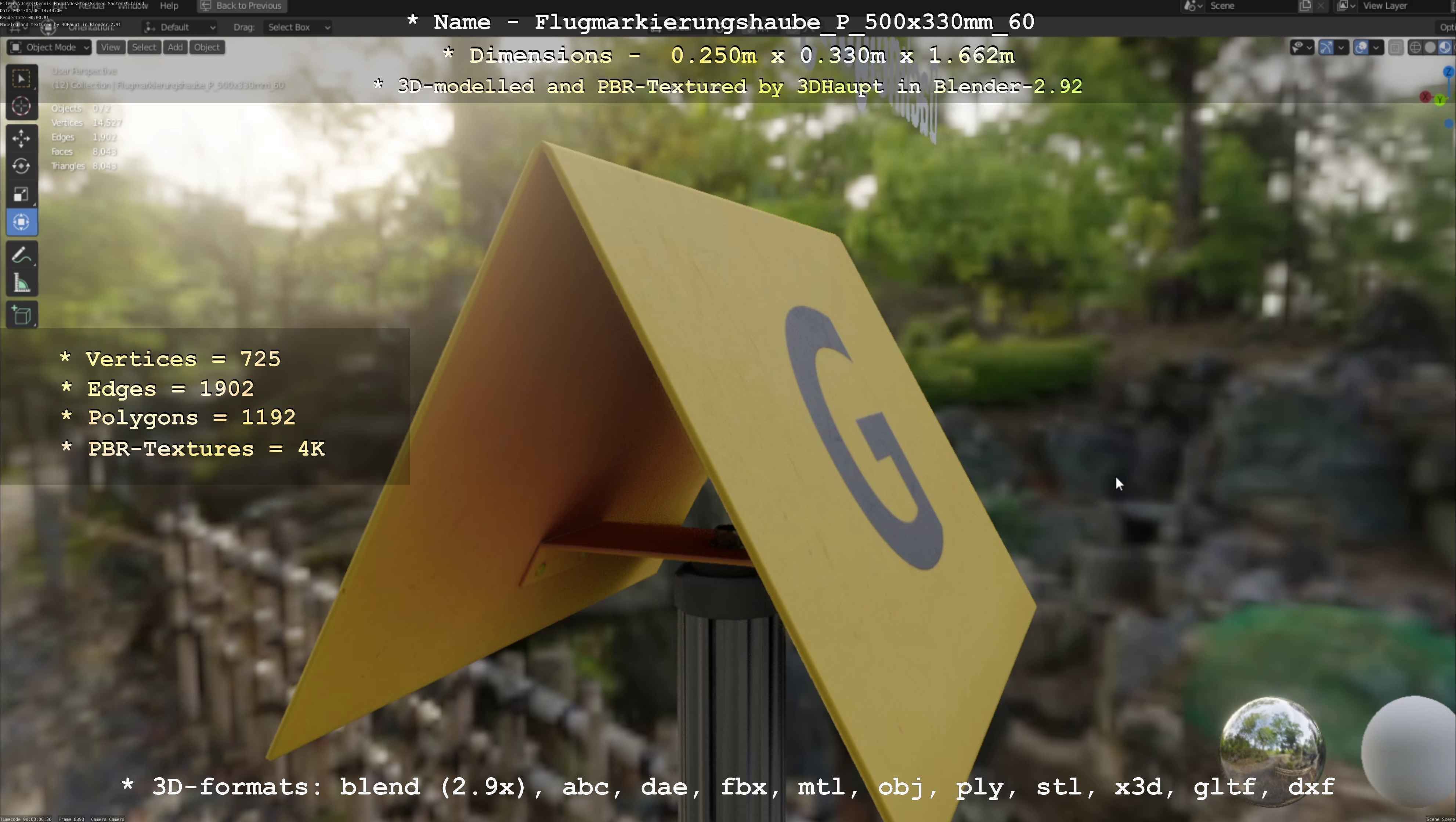 Flugmarkierungshaube mit Aluminiumpfosten 500x330mm 60 Low-poly 3D model_87