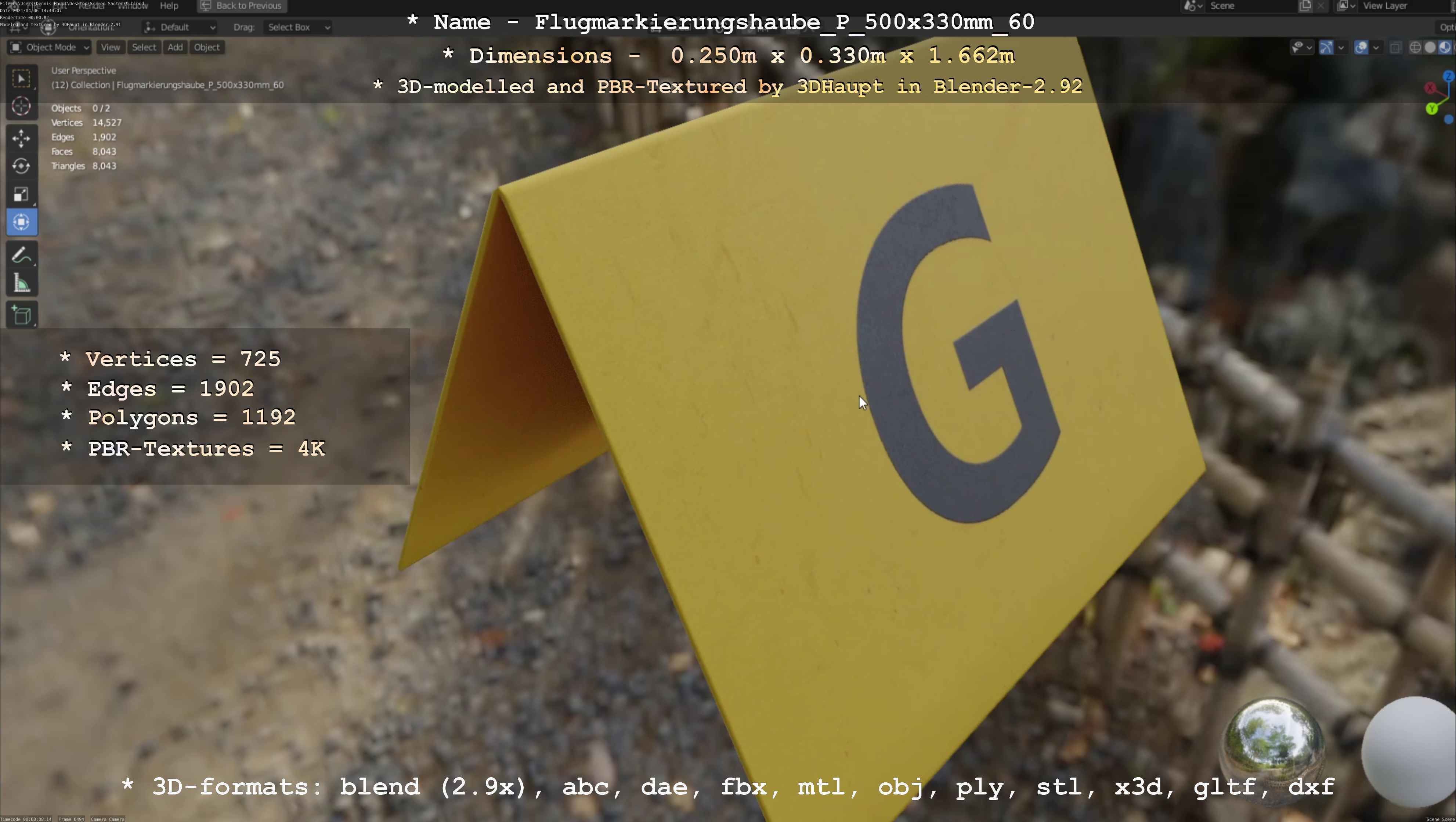 Flugmarkierungshaube mit Aluminiumpfosten 500x330mm 60 Low-poly 3D model_94