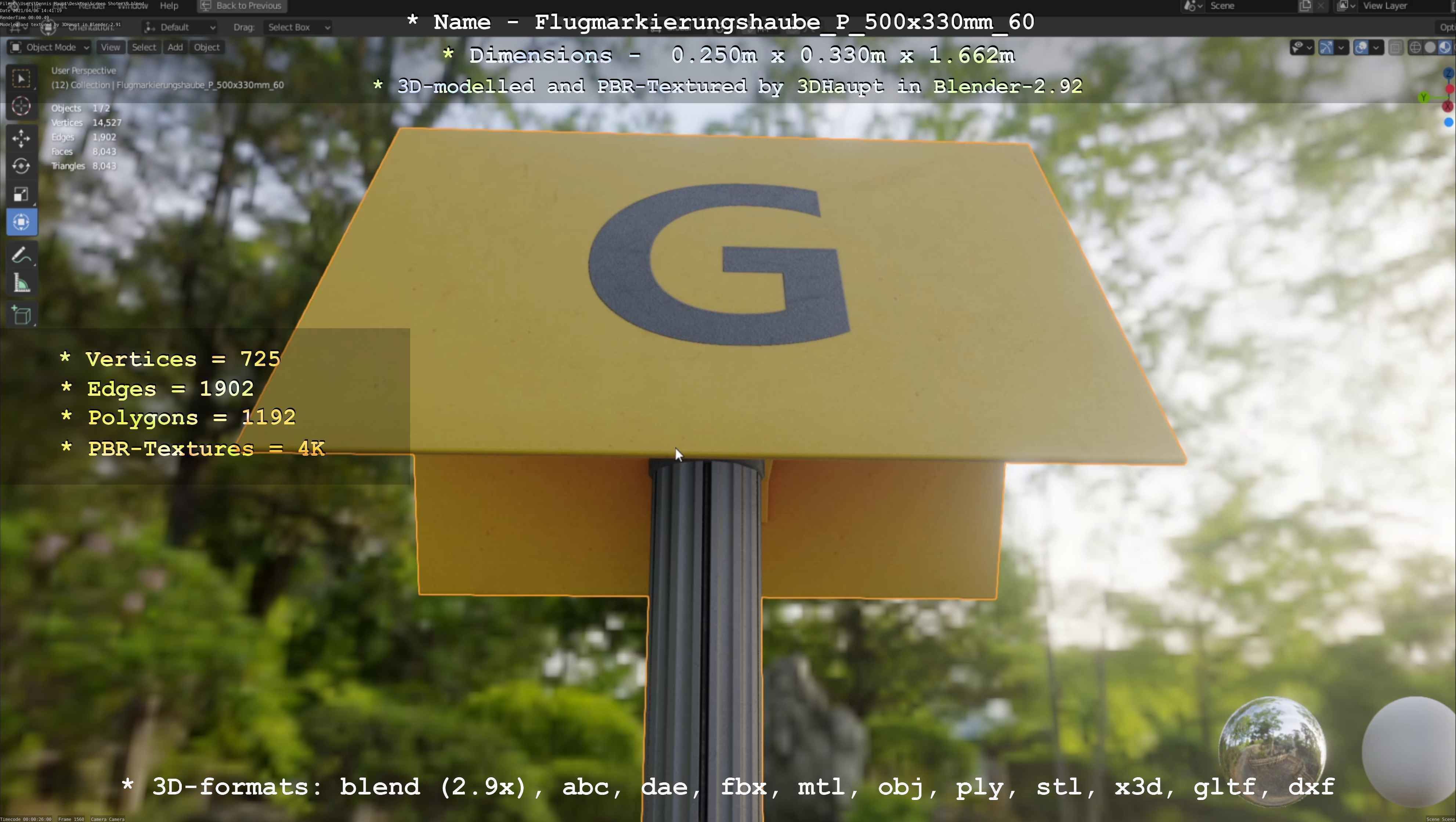 Flugmarkierungshaube mit Aluminiumpfosten 500x330mm 60 Low-poly 3D model_52