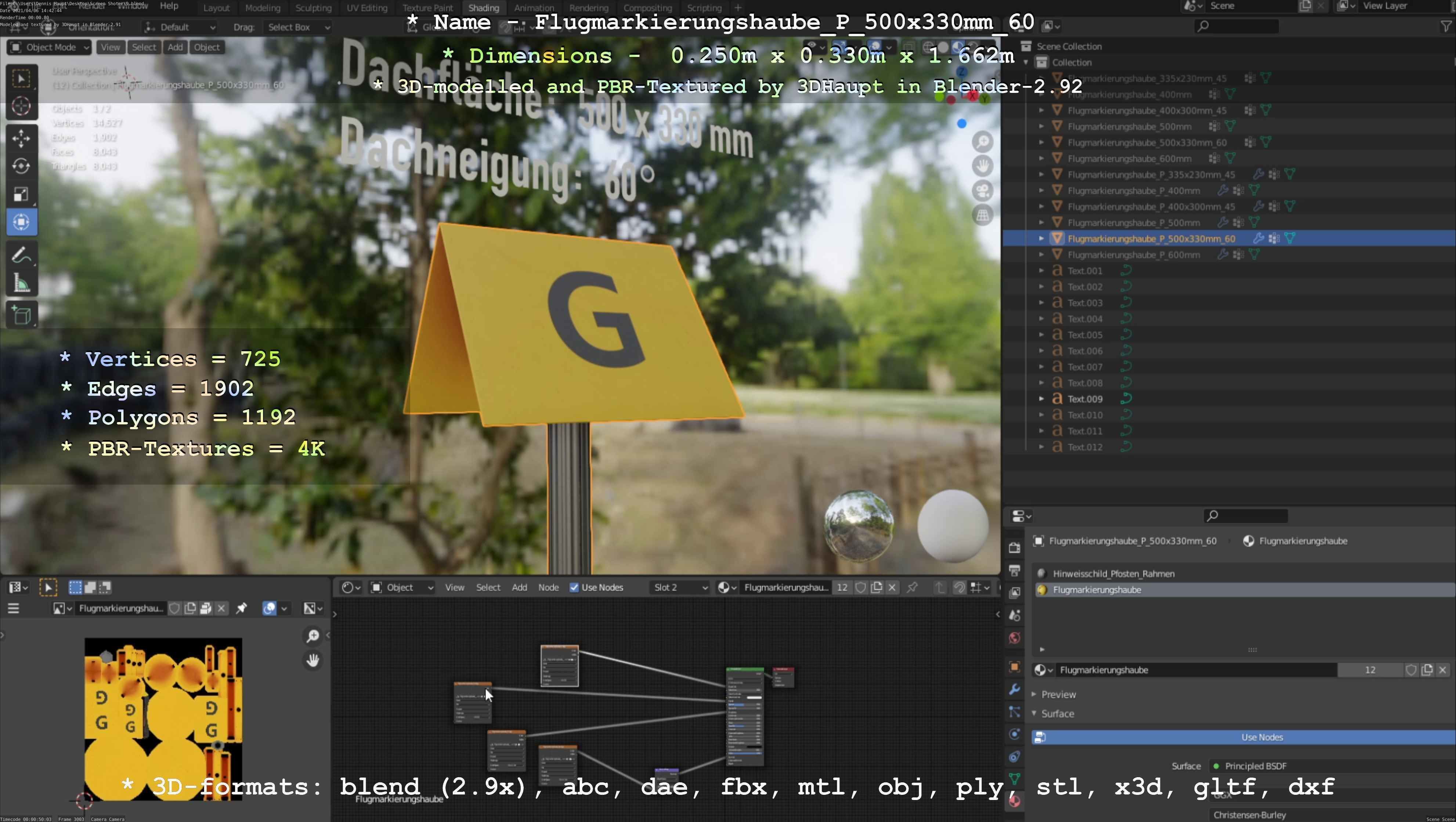 Flugmarkierungshaube mit Aluminiumpfosten 500x330mm 60 Low-poly 3D model_12