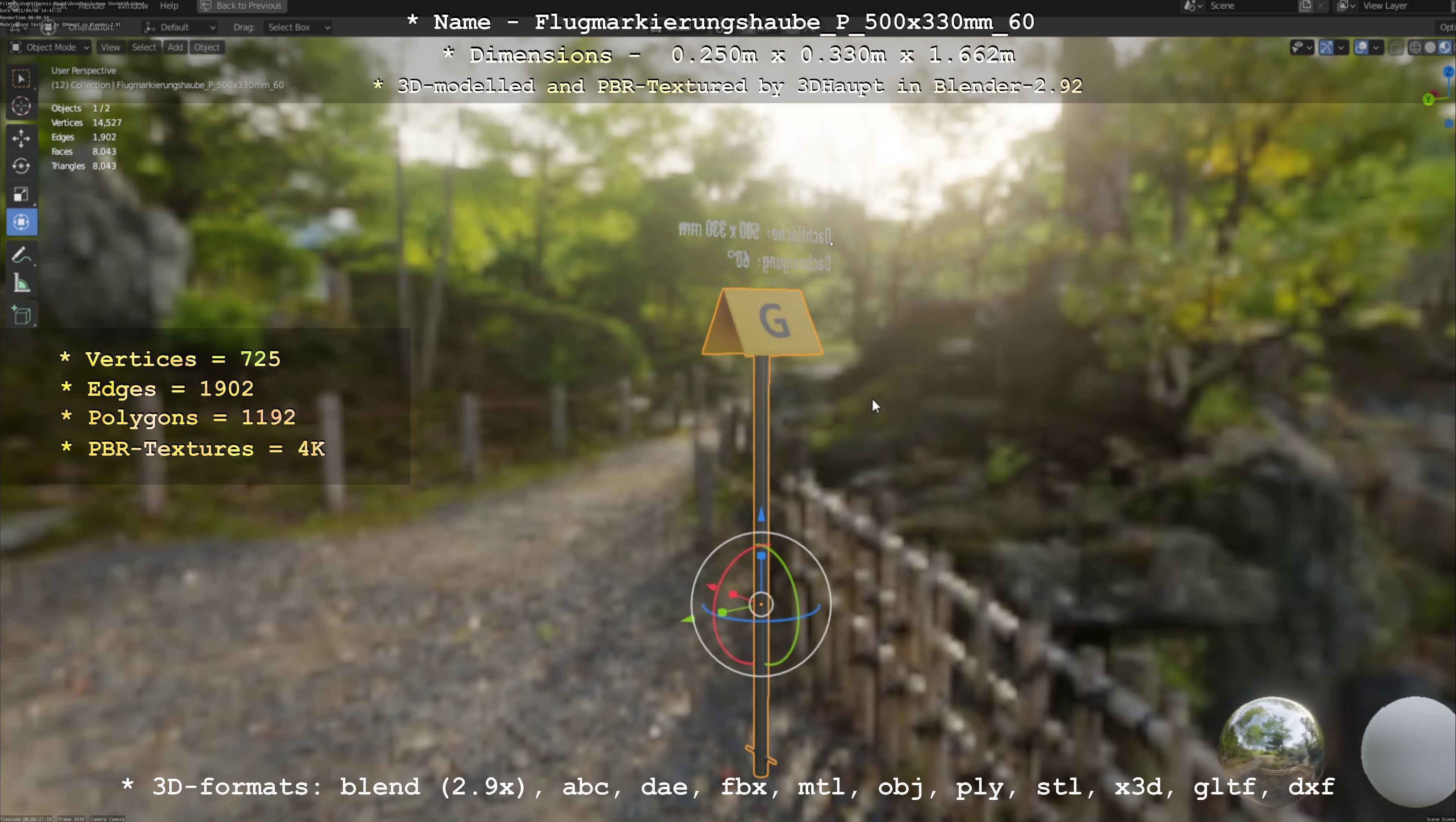 Flugmarkierungshaube mit Aluminiumpfosten 500x330mm 60 Low-poly 3D model_59