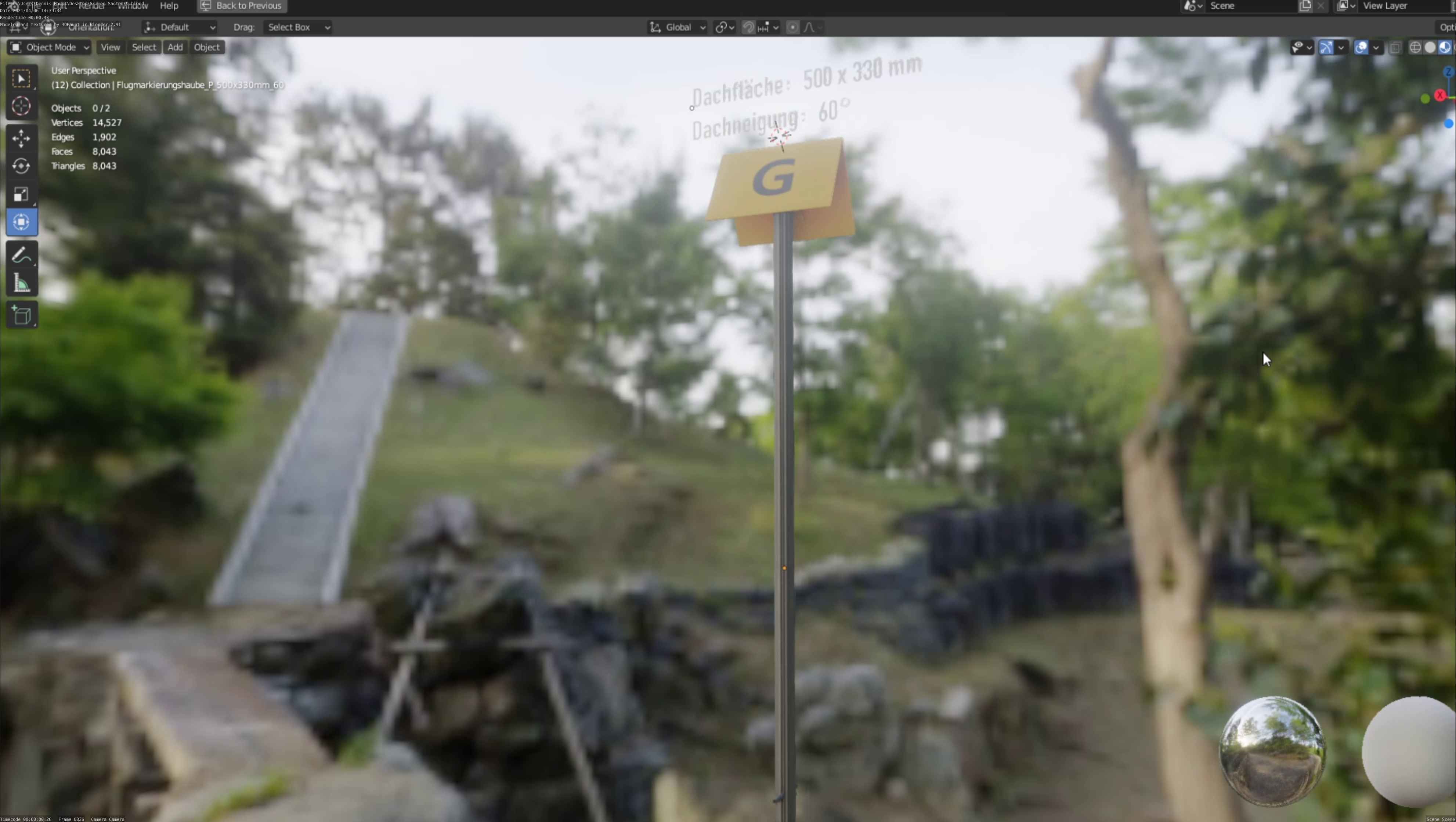 Flugmarkierungshaube mit Aluminiumpfosten 500x330mm 60 Low-poly 3D model_18