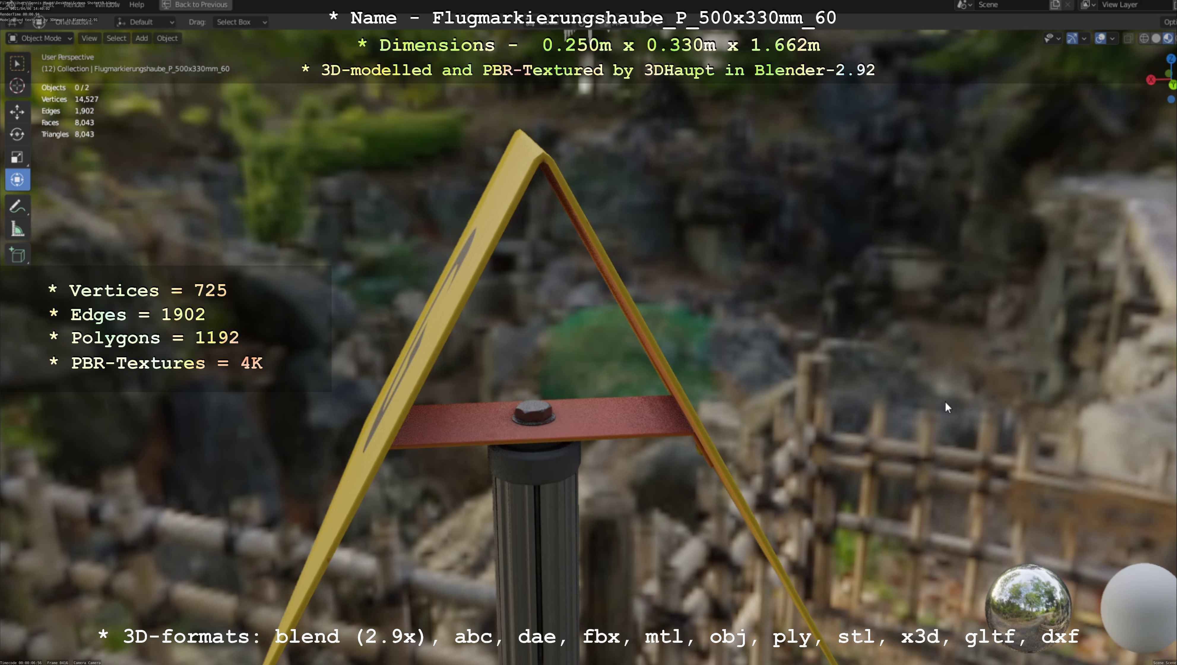 Flugmarkierungshaube mit Aluminiumpfosten 500x330mm 60 Low-poly 3D model_89